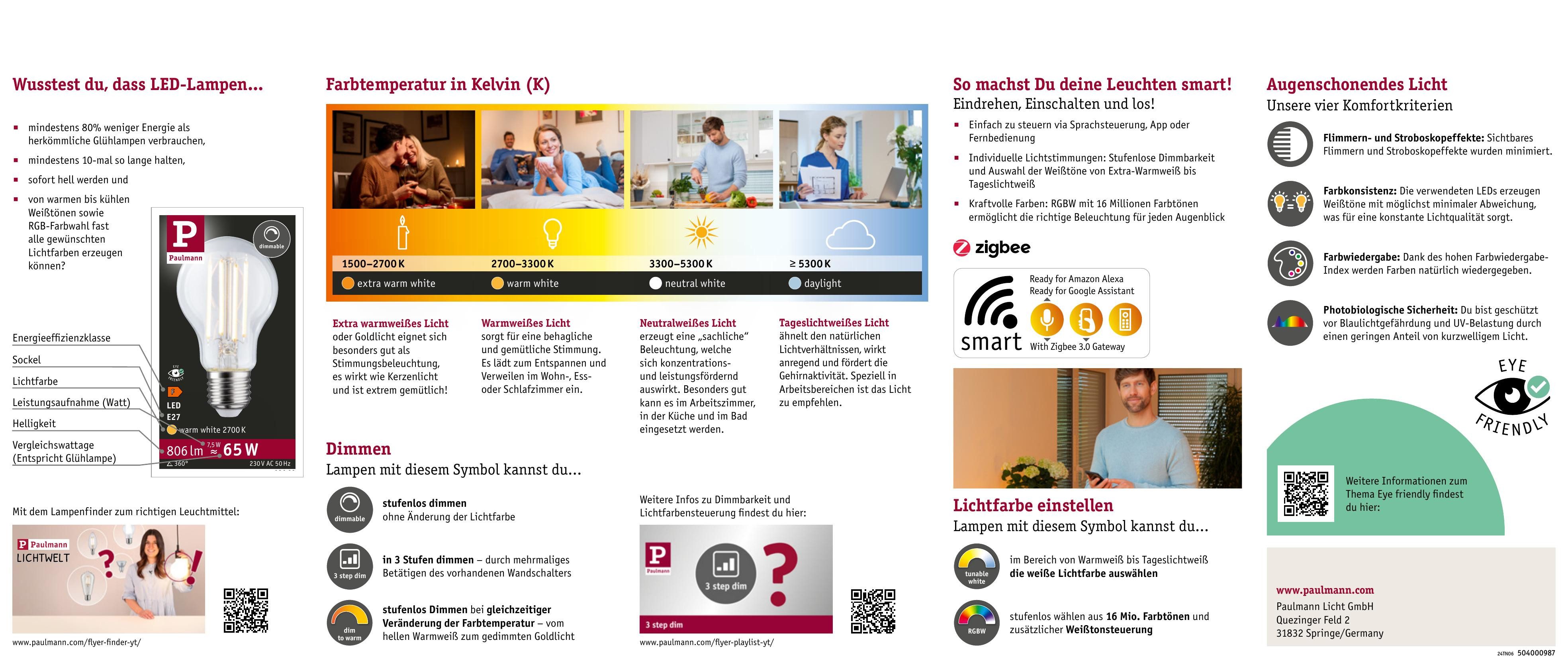 Paulmann LED-Leuchtmittel Smart Filament AGL 600lm 2200K-5500K gold 230V, 1 St.