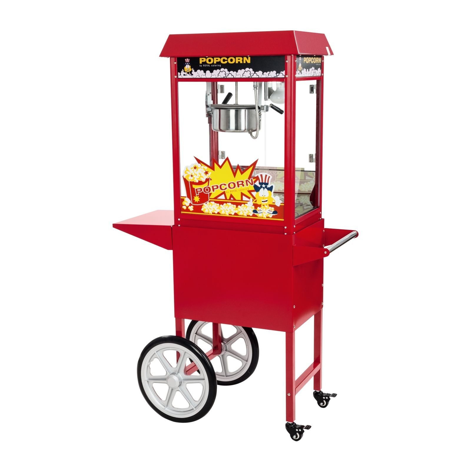 Royal Catering Popcornmaschine 5 kg/h Popcornmaker Mit Wagen Popcornautomat 1600 W Rot Retro Profi