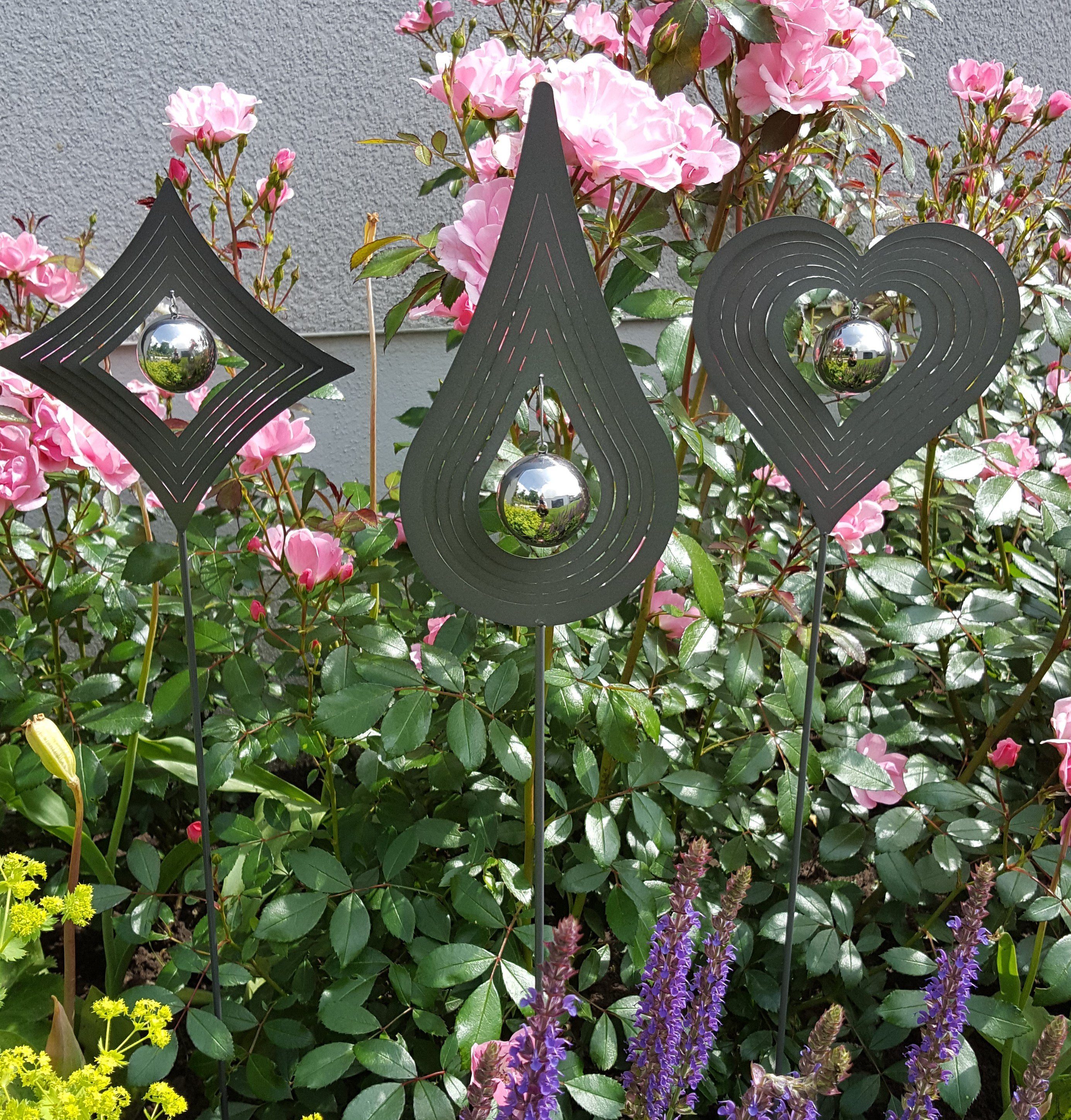 Jürgen Bocker Garten-Ambiente Gartenstecker Skulptur Love 3er Set Edelstahl 80 cm Gartendekoration Beetstecker Gartenstecker