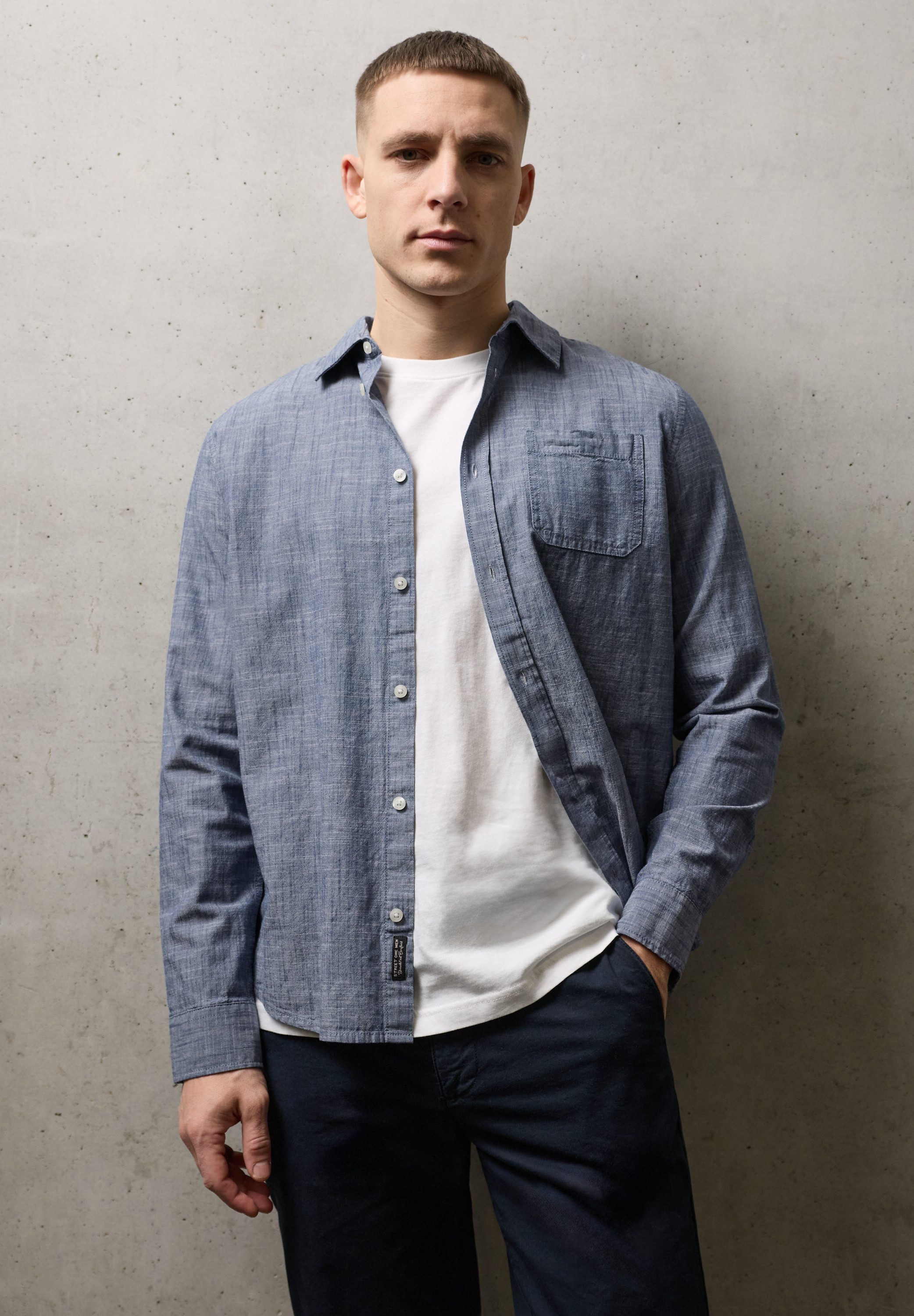 STREET ONE MEN Langarmhemd aus reiner Baumwolle günstig online kaufen