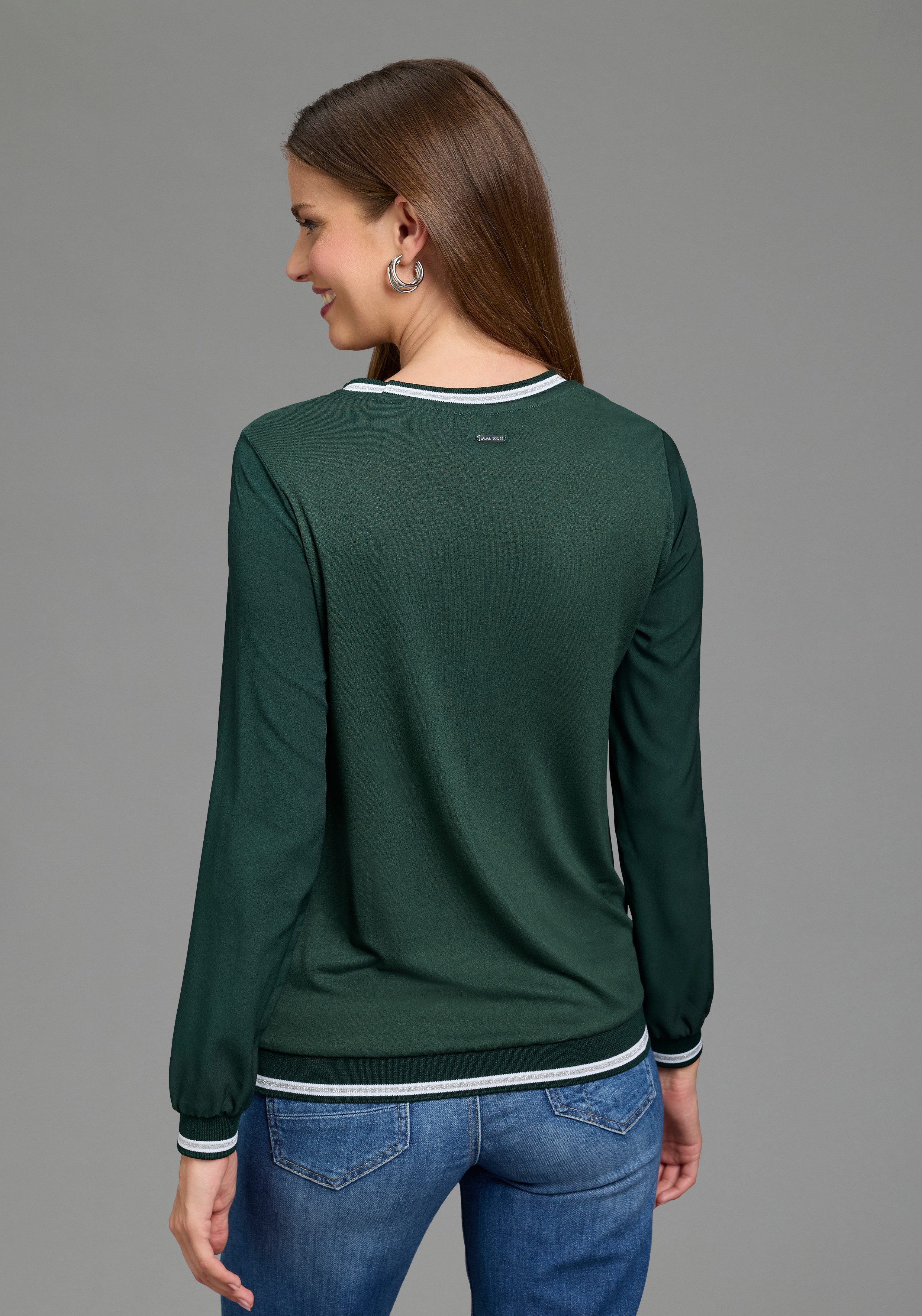 Laura Scott Schlupfbluse Langarm mit Bündchen, Kontrastbund aus Glanzgarn, lässig geschnitten. € 49,99, (€ 49,99 pro 1 Stk).