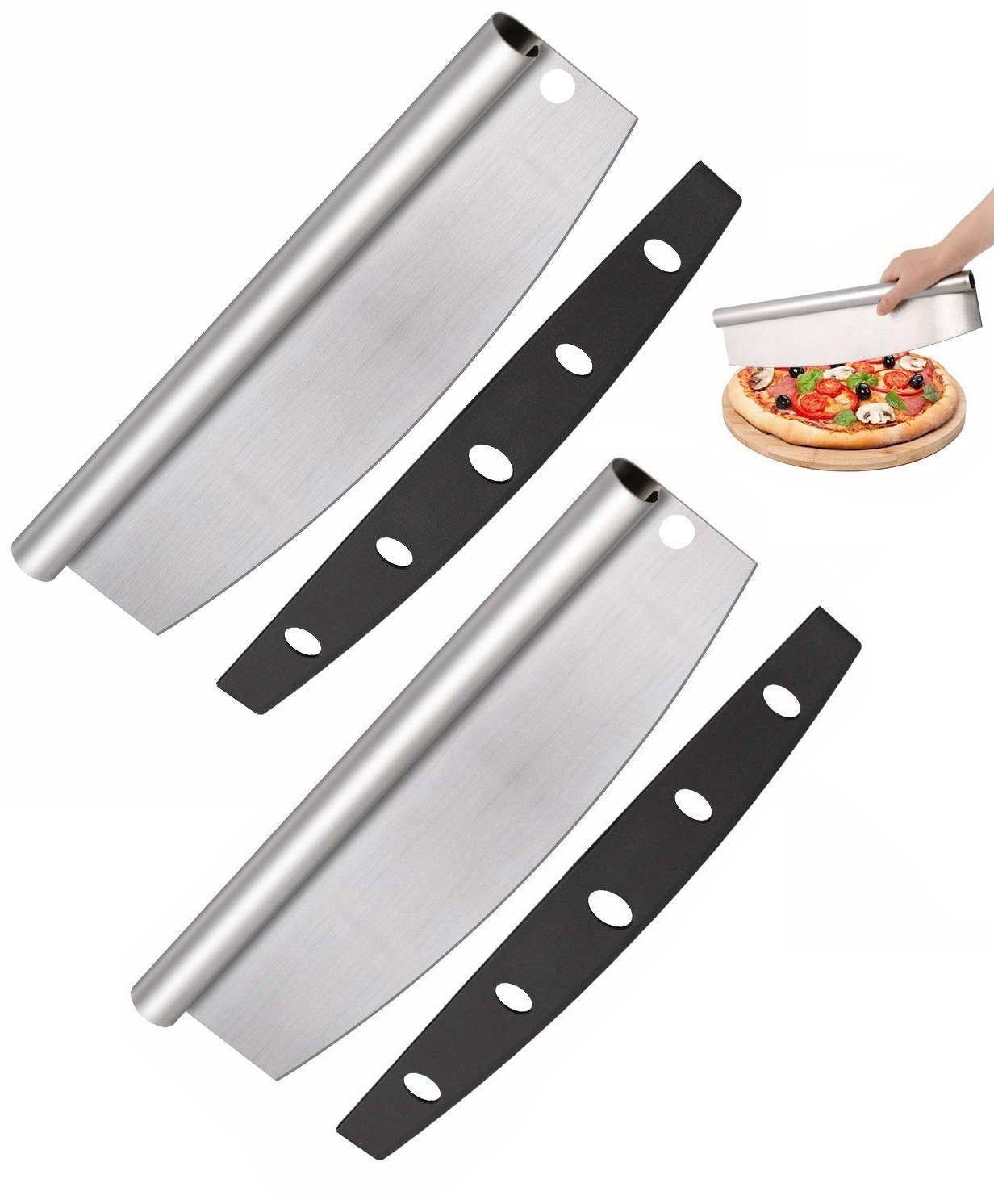 BAYLI Pizzaschneider 2 x Pizzaschneider scharf Wiegemesser Kräuter- und Pizza Schneider