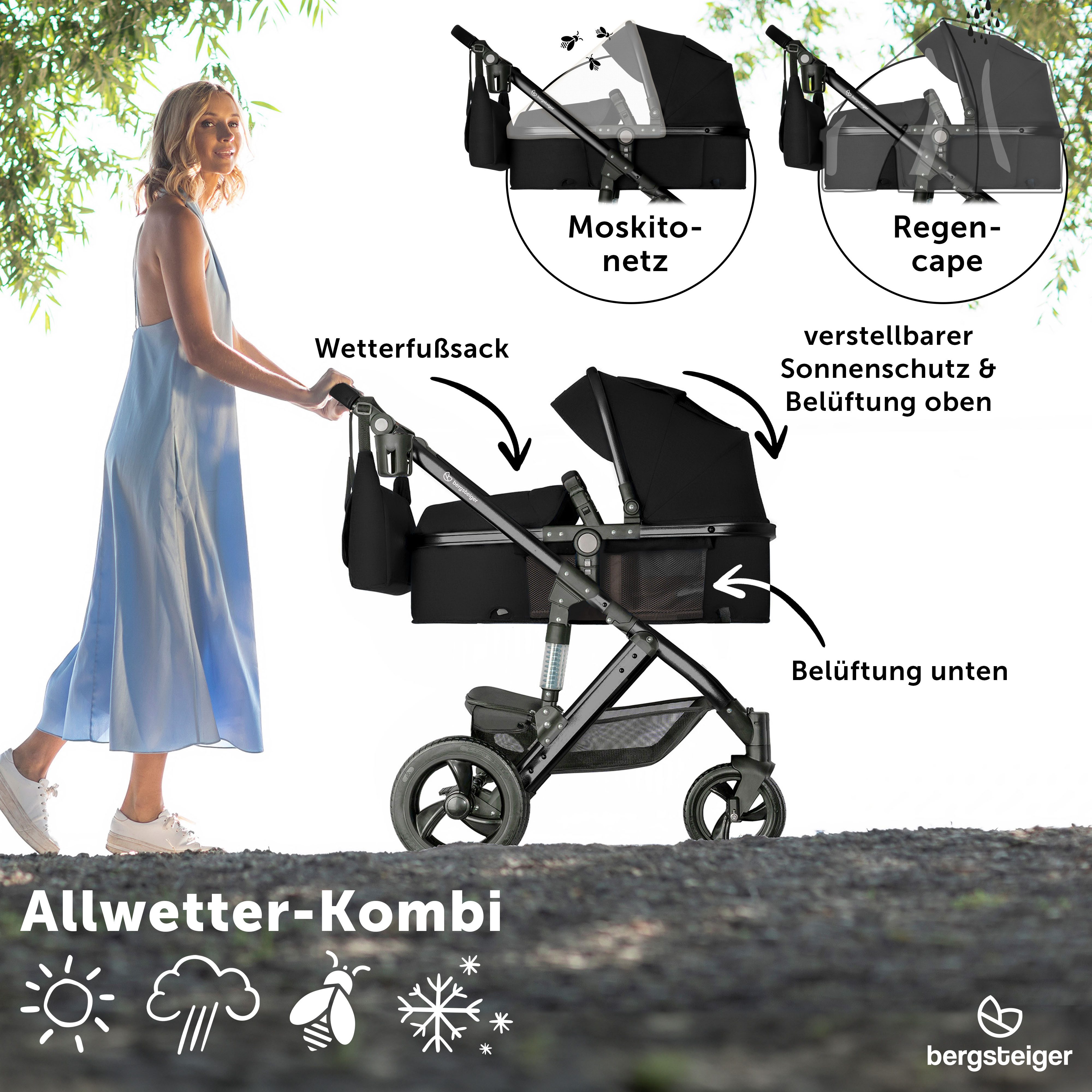 bergsteiger Kombi-Kinderwagen Nizza 3 in 1 Kinderwagen, Auto-Babyschale & Isofix Station optional – Bild 5 von 5