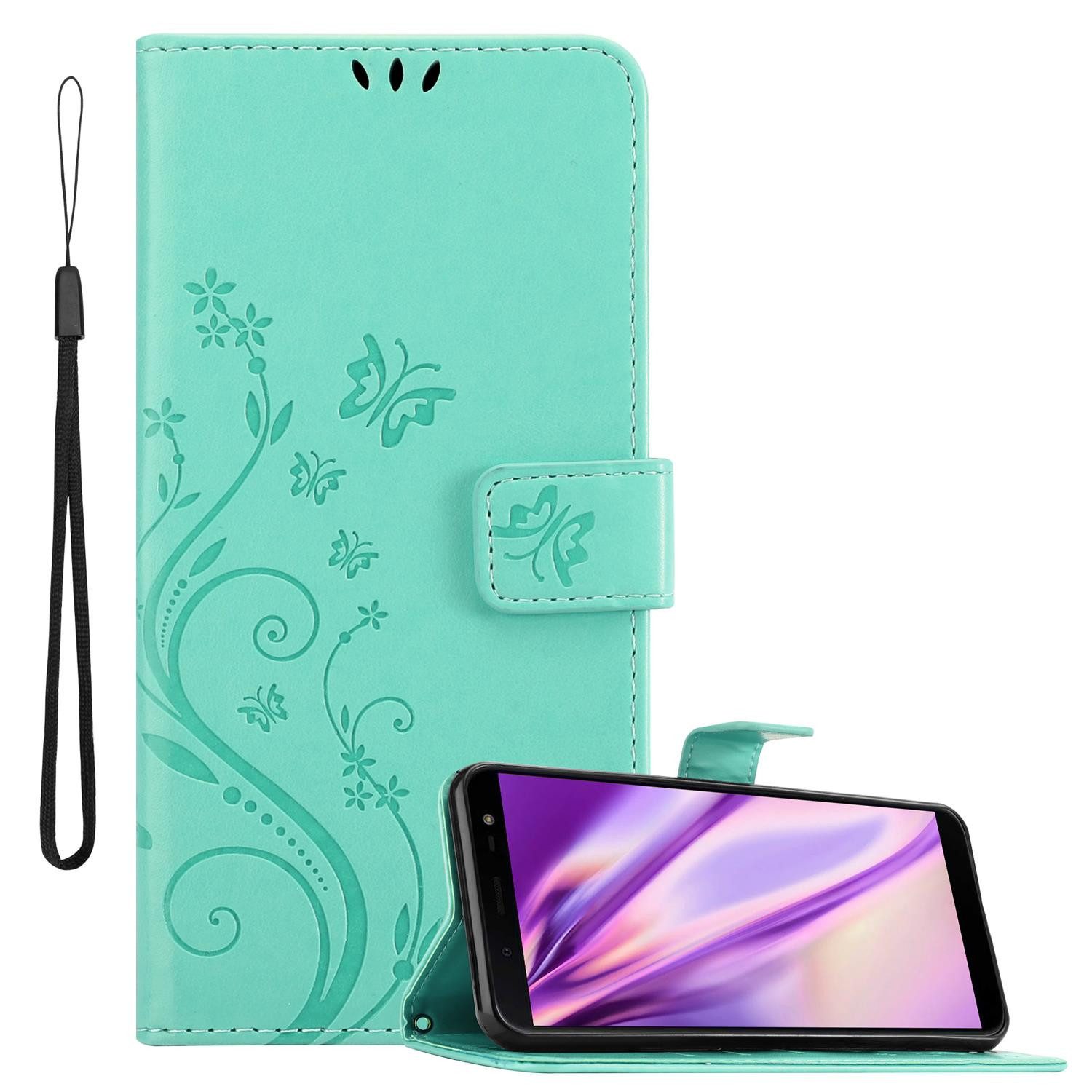 Cadorabo Handyhülle für Samsung Galaxy J6 2018 Hülle Samsung Galaxy J6 2018, Hülle Schutzhülle Blumen Flower mit Standfunktion Kartenfach Magnet