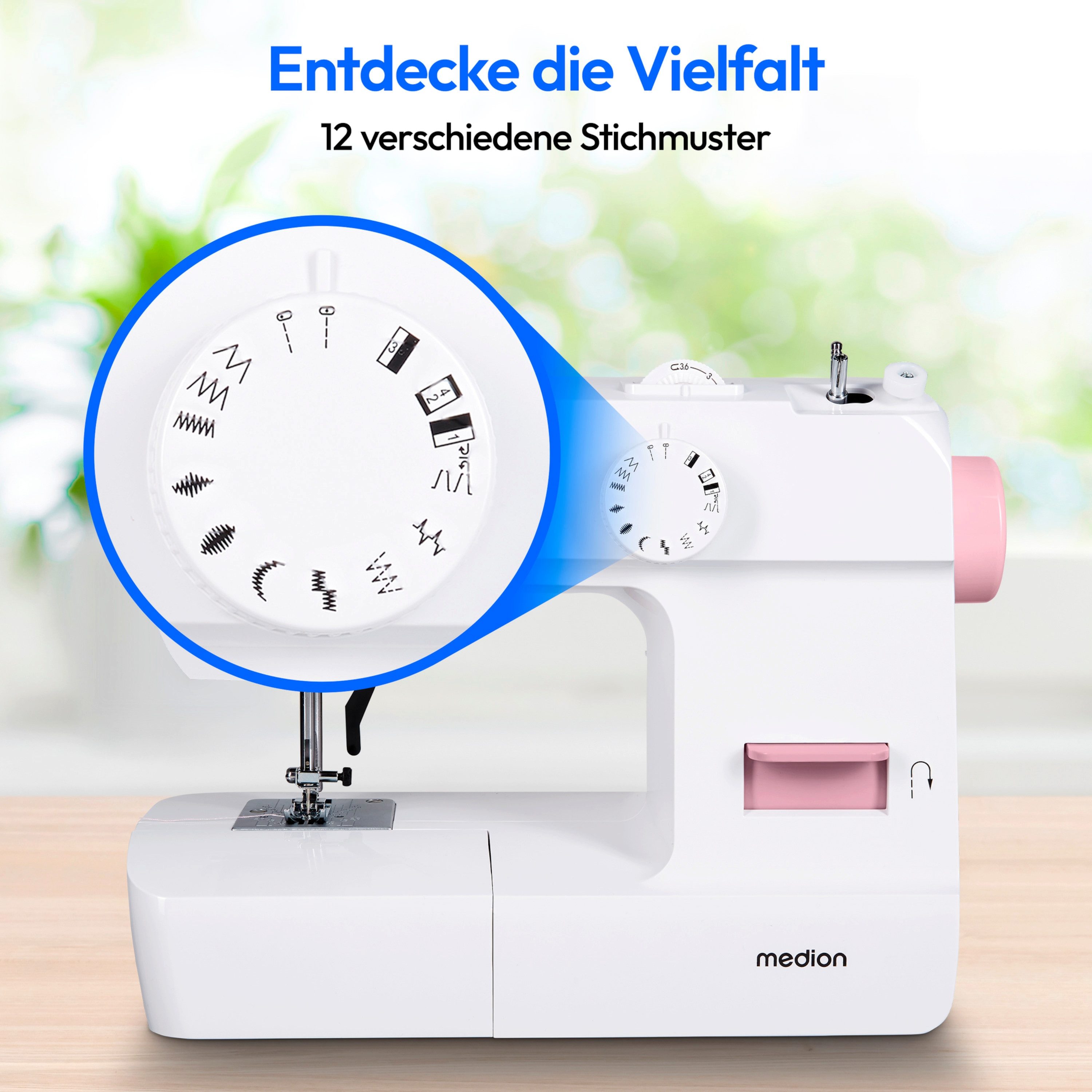 Medion® Nähmaschine Nähmaschine MEDION LIFE SM70 (MD 11179), einstellbare Stichlänge, 4 Schritte Knopfloch, umfangreiches Zubehör