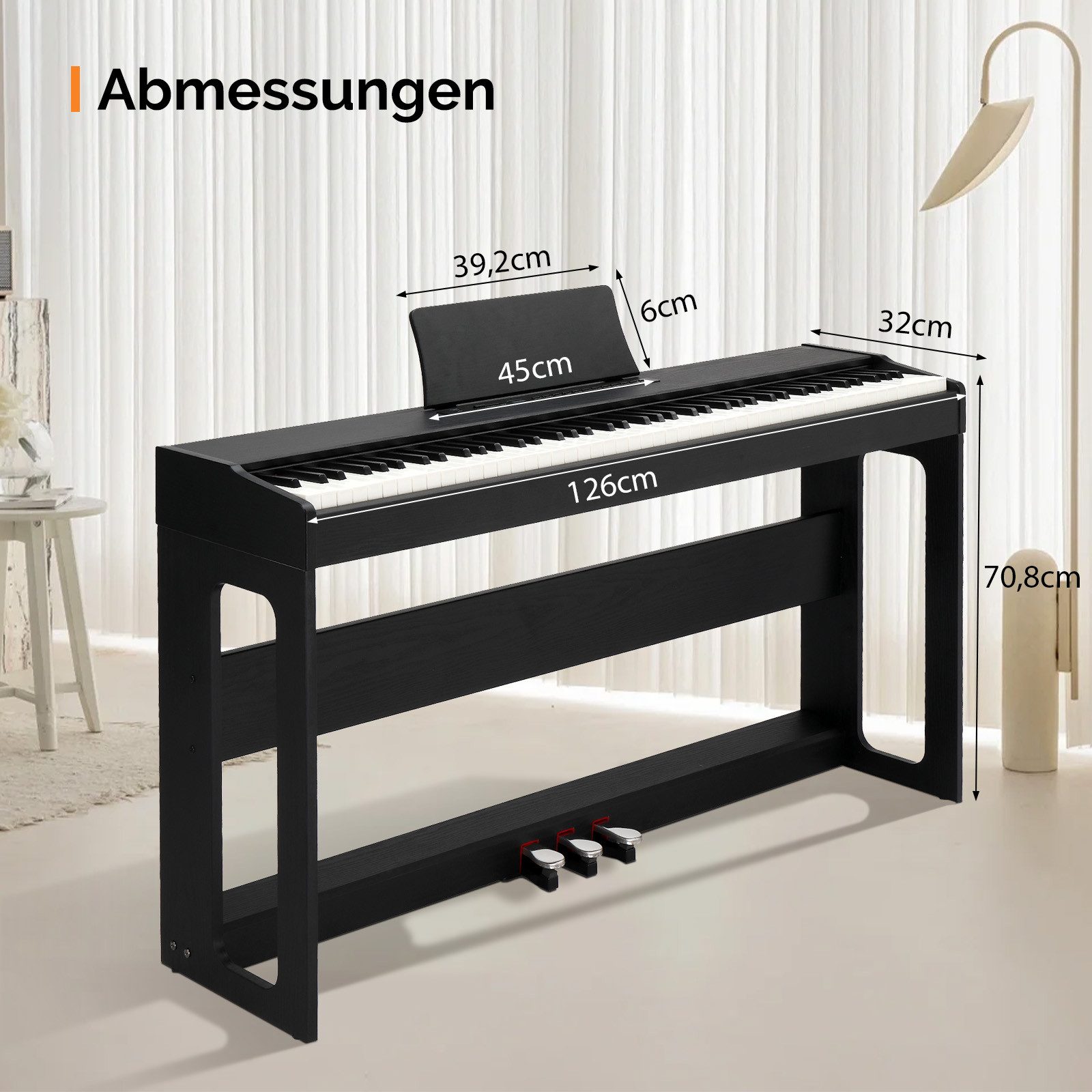 Bonnlo Digitalpiano 88 Tasten, vollgewichtete Tastaturen mit Klavierständer (1-St), Kopfhörermodus, Dual-Bluetooth, anpassbare Anschlagdynamik