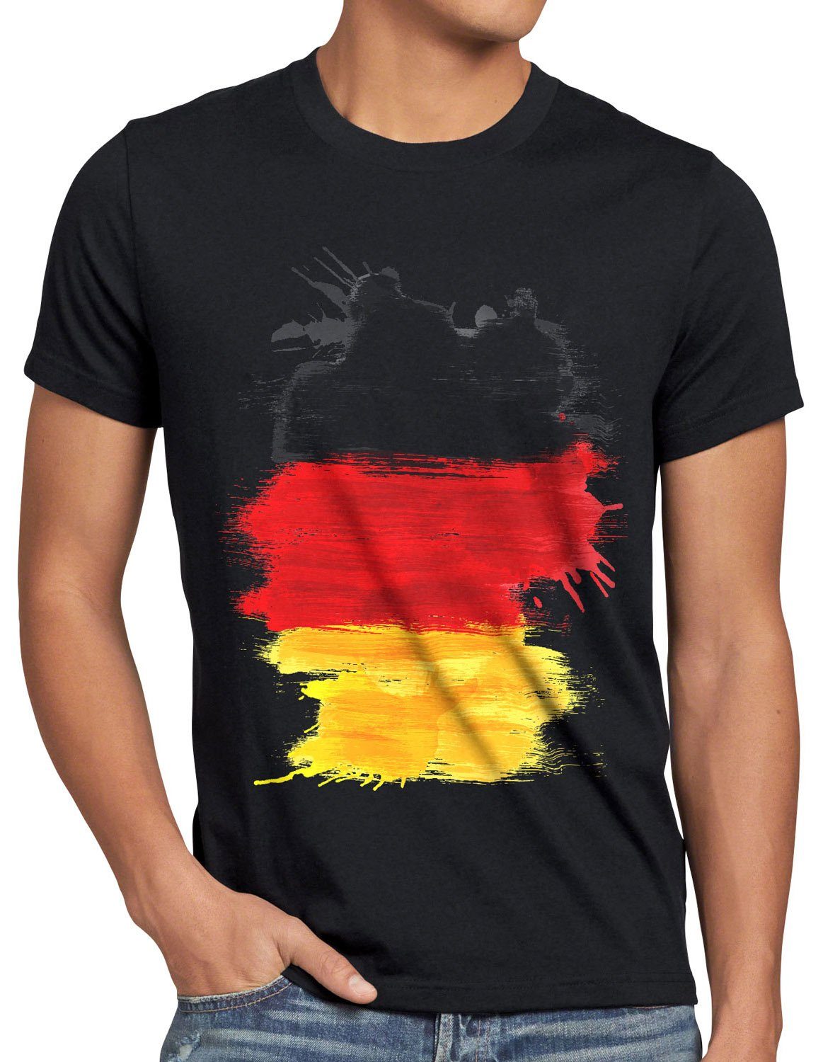 style3 Print-Shirt Herren T-Shirt Flagge Deutschland Fußball Sport Germany WM EM Fahne schwarz