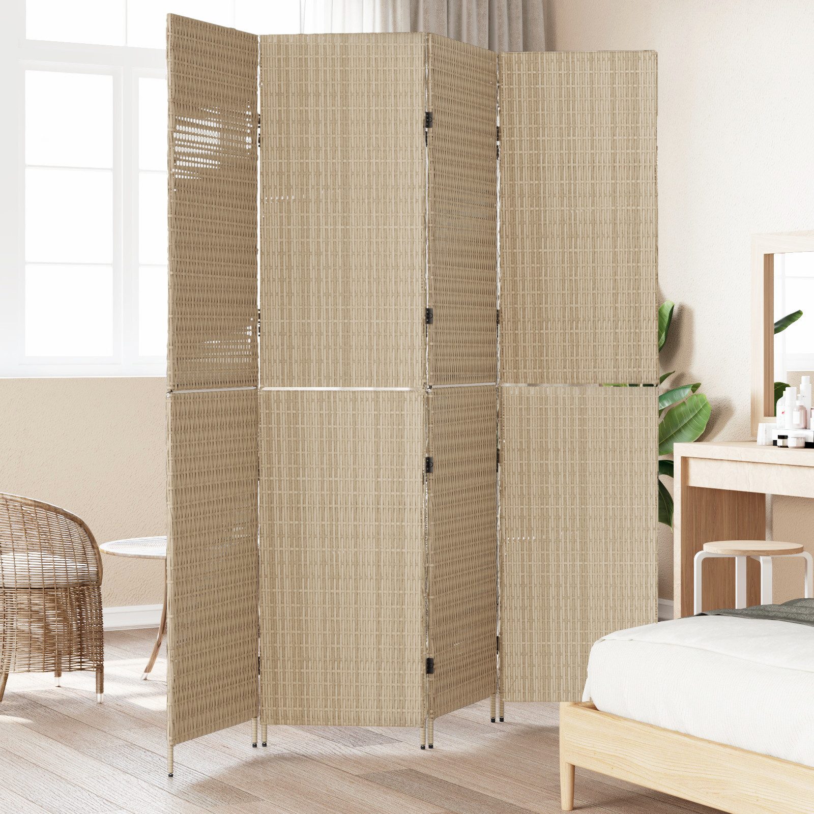vidaXL Raumteiler Raumteiler 4-teilig Faltbar Beige günstig online kaufen