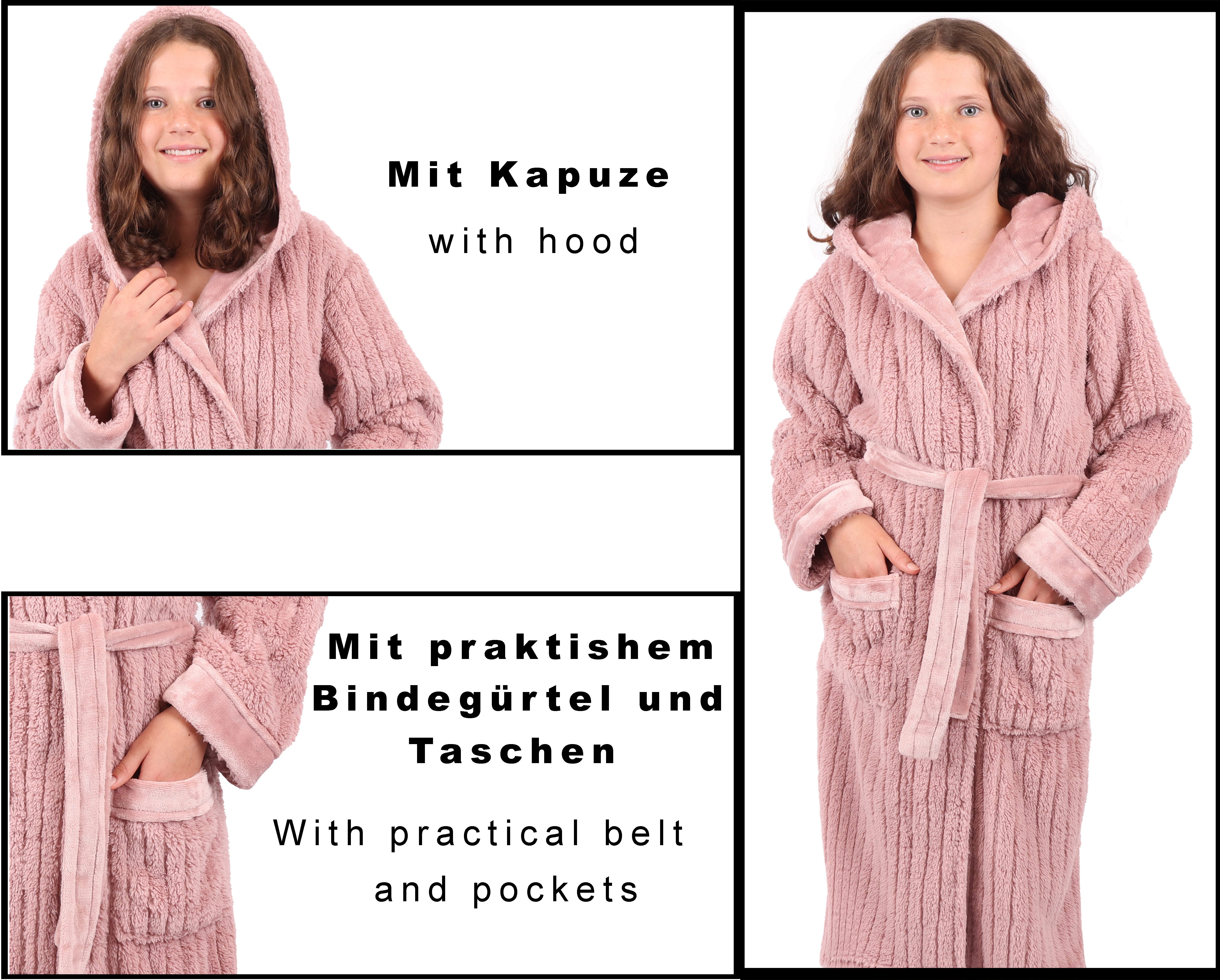 Betz Bademantel Bademantel Microfaser mit Kapuze - RIGA - für Herren Damen und Kinder, Gürtel