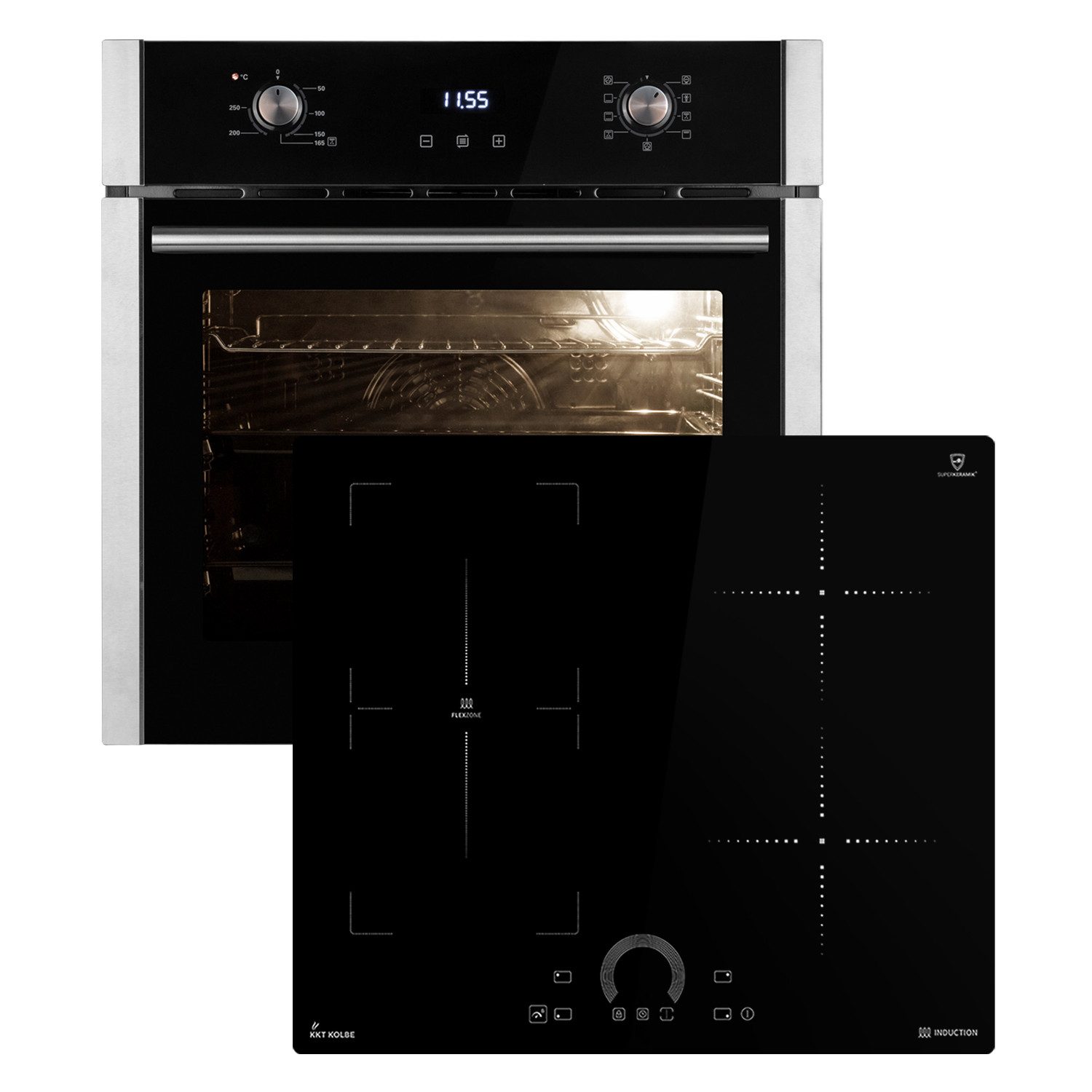 KKT KOLBE Backofen-Set Backofen und Induktionskochfeld SET8005IH592FZ, Herdset / Heißluft / Kochmulde / Einbaubackofen / Edelstahl