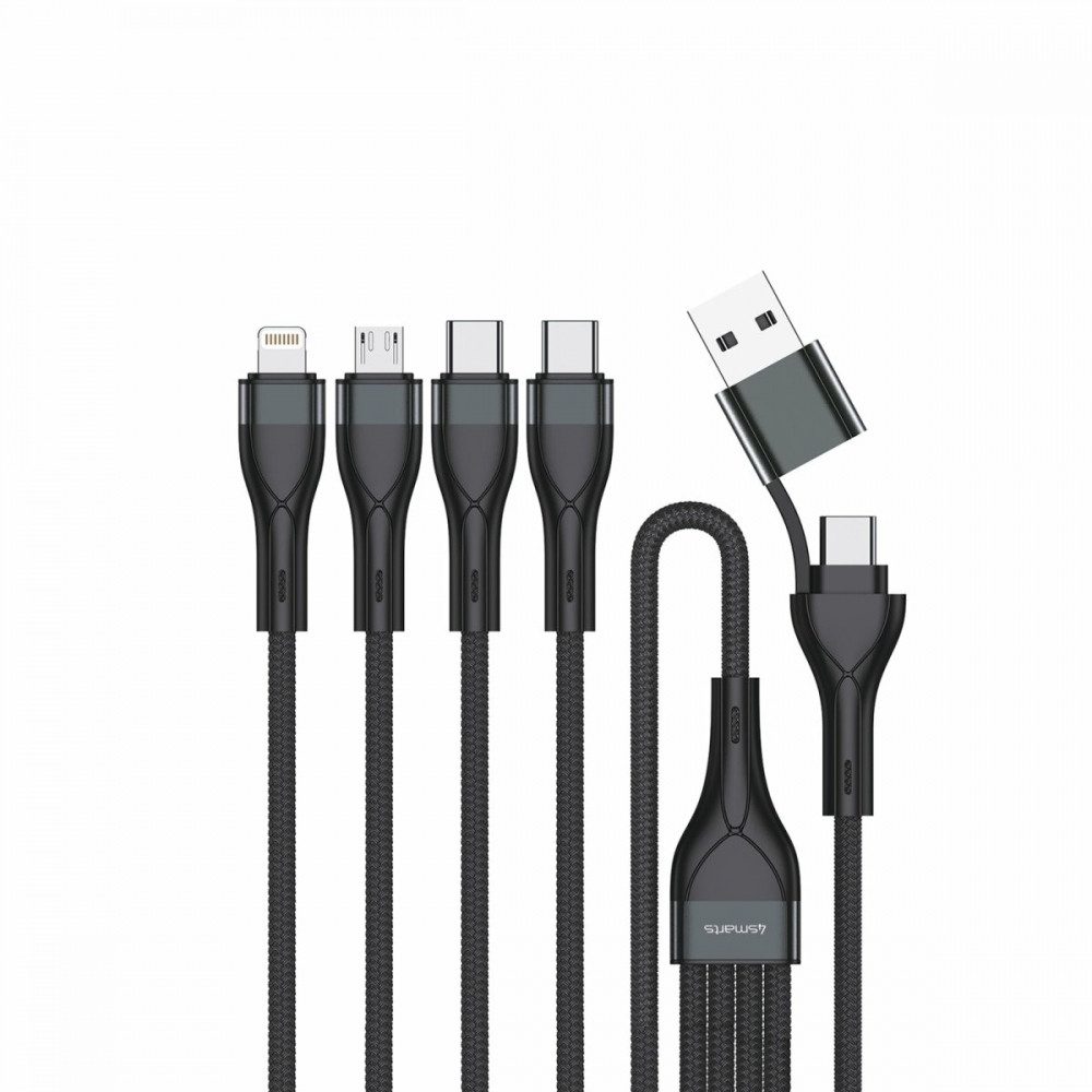 4smarts - Multi-Ladekabel 4in2 - schwarz Lightningkabel, USB Typ A, USB-C