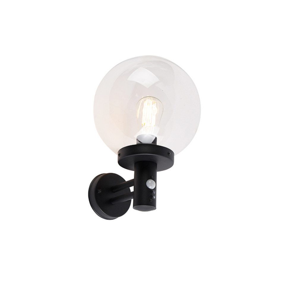Qazqa Außen-Wandleuchte Sfera, Dämmerungssensor, ohne Leuchtmittel, Warmweiß, QAZQA Sicherheits­leuchte, e27, Schwarz, Kunststoff, Modern