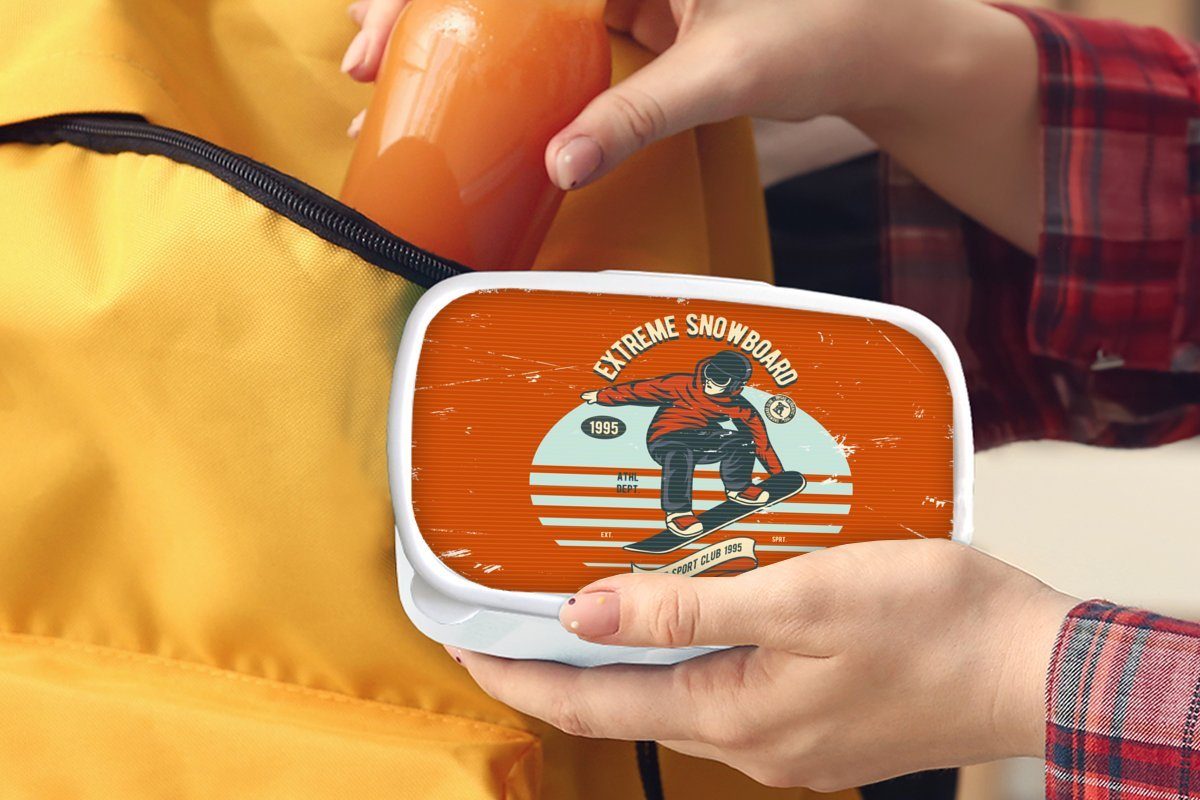 MuchoWow Lunchbox Snowboard Kunststoff, Mann Erwachsene, Brotdose, für - - Kinder und Zitat Jungs und (2-tlg), Mädchen - Vintage, für Brotbox weiß