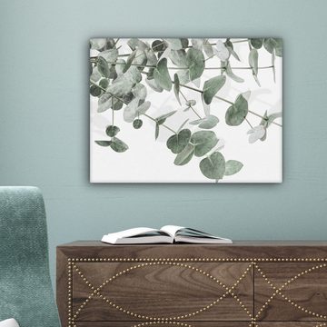 OneMillionCanvasses® Leinwandbild Eukalyptus - Blätter - Natur - Grün, Grun, Weiß (1 St), Wandbild Leinwandbilder, Aufhängefertig, Wanddeko 40x30 cm