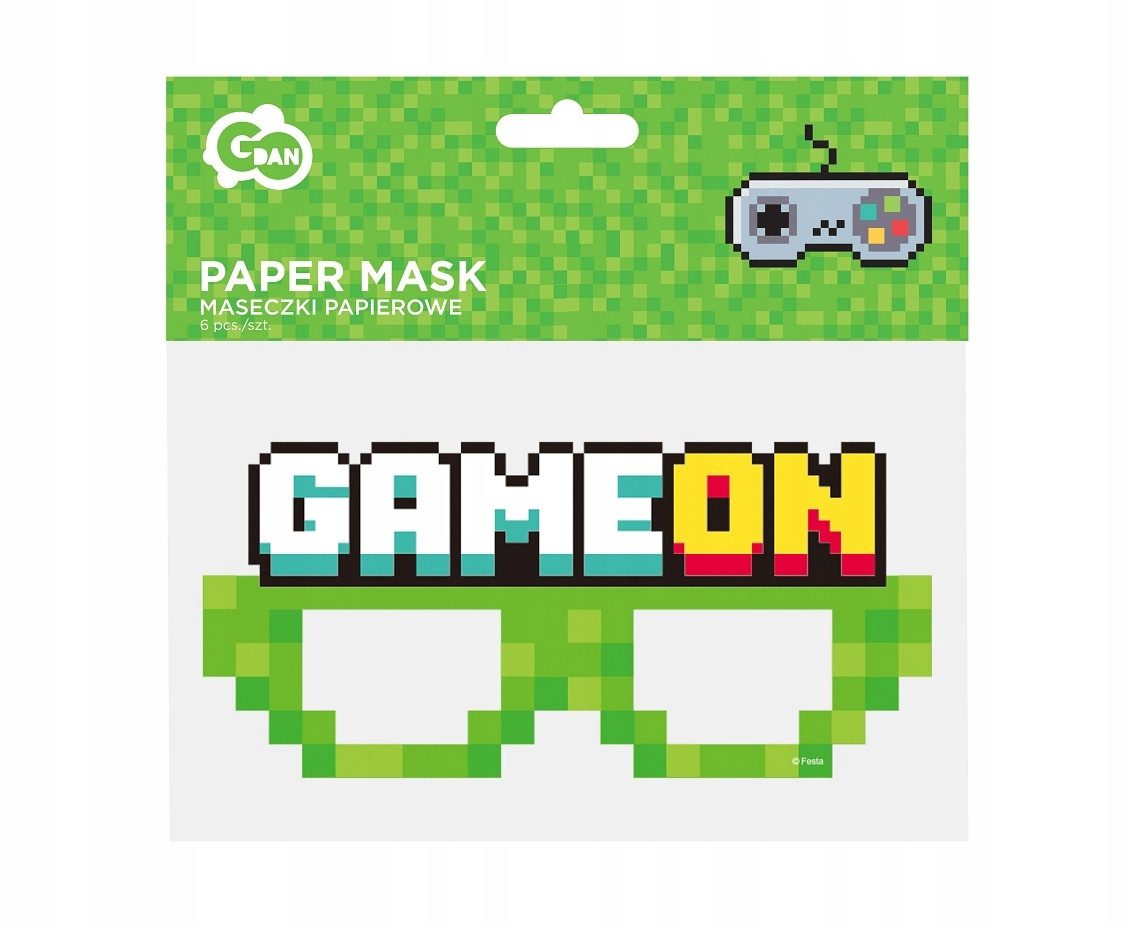 Festivalartikel Partyanzug Papierbrillen 'Game On' mit Minecraft-Motiv 6er-Set