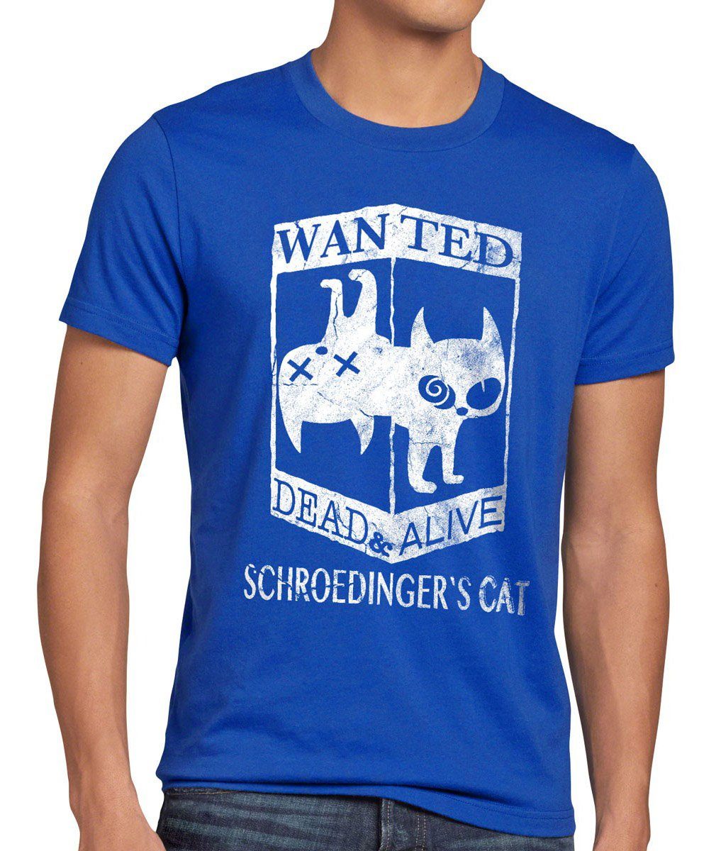 bang Schroedingers Katze T-Shirt blau theory style3 Print-Shirt sheldon cooper big Wanted cat top Herren