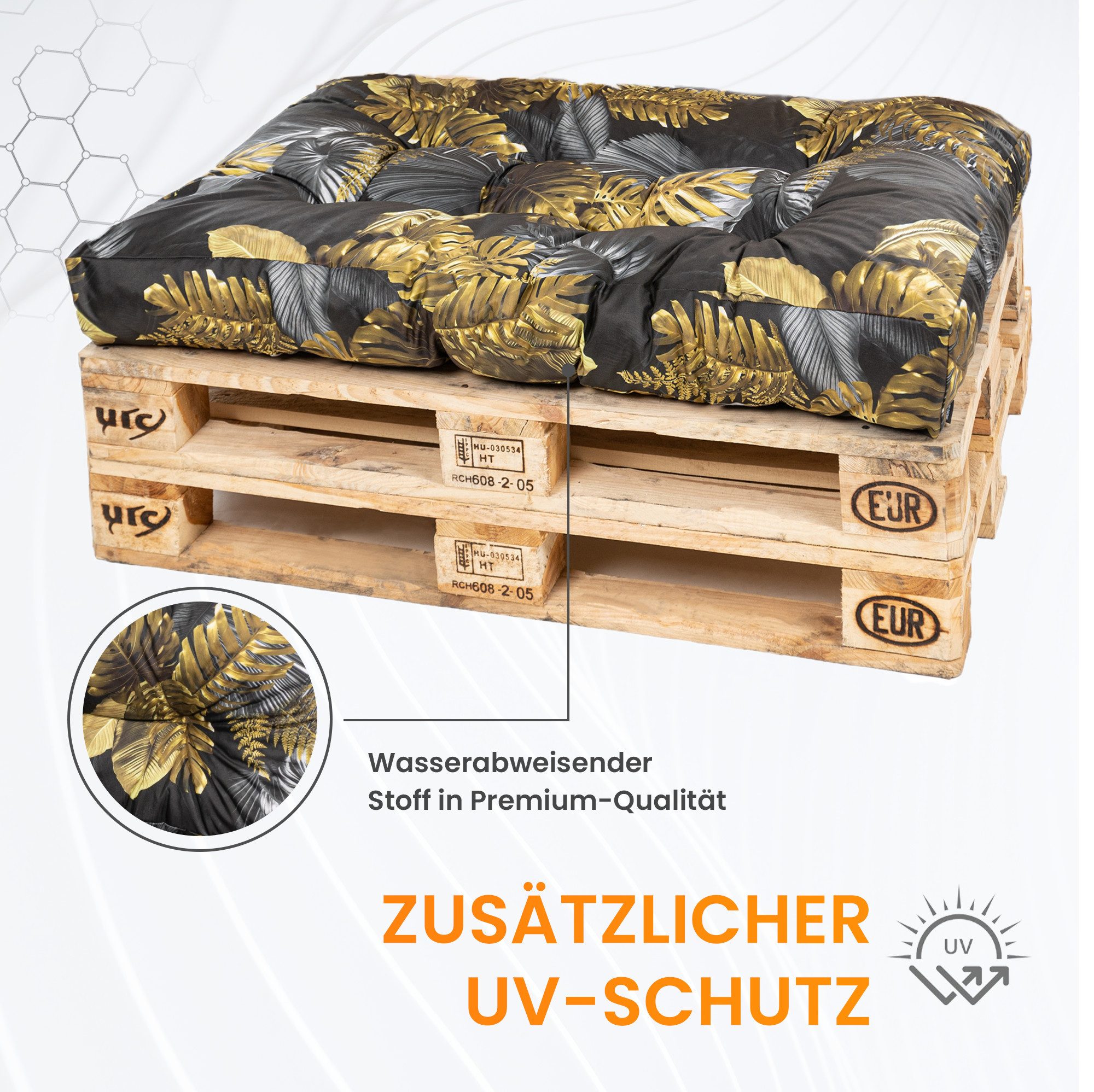 TexDeko Palettenkissen TexDeko Garden 5-TLG Palettenkissen-Set wasserabweisend gesteppt, 2x Palettenkissen + 2x Rückenkissen + 1x Seitenkissen