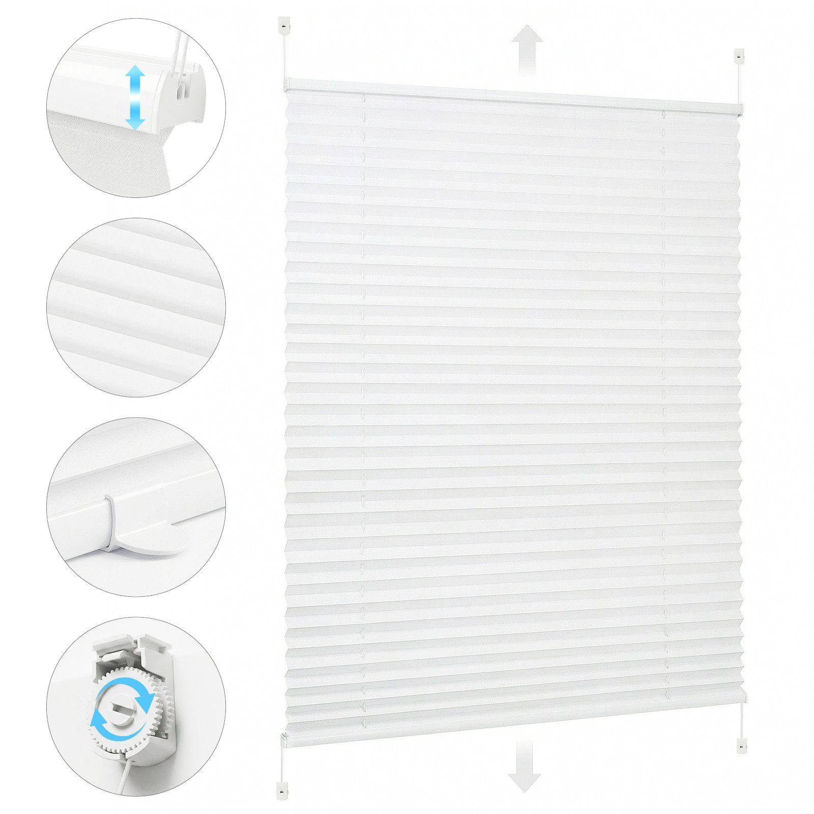 Sekey Plissee Plissee Klemmfix ohne Bohren Lichtschutz verspannt Fenster Tür Rollo, Faltrollo Mit oder ohne Bohren, Klemmfix, blickdicht,Lichtschutz,Aluschiene,4-fach nachspannbar,Weiß,35x120cm