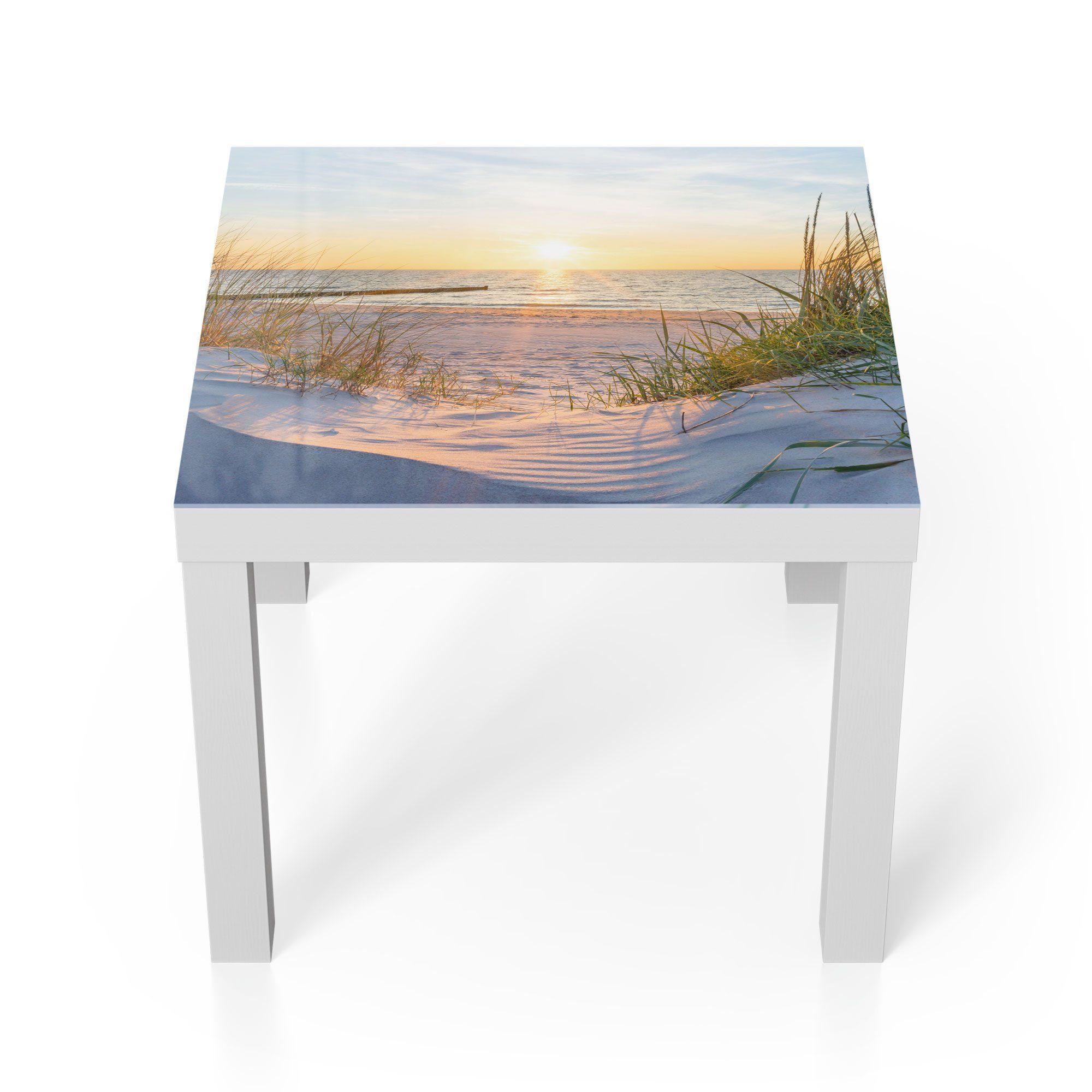 DEQORI Couchtisch 'Abendsonne an der Ostsee', Glas Beistelltisch Glastisch modern Weiß