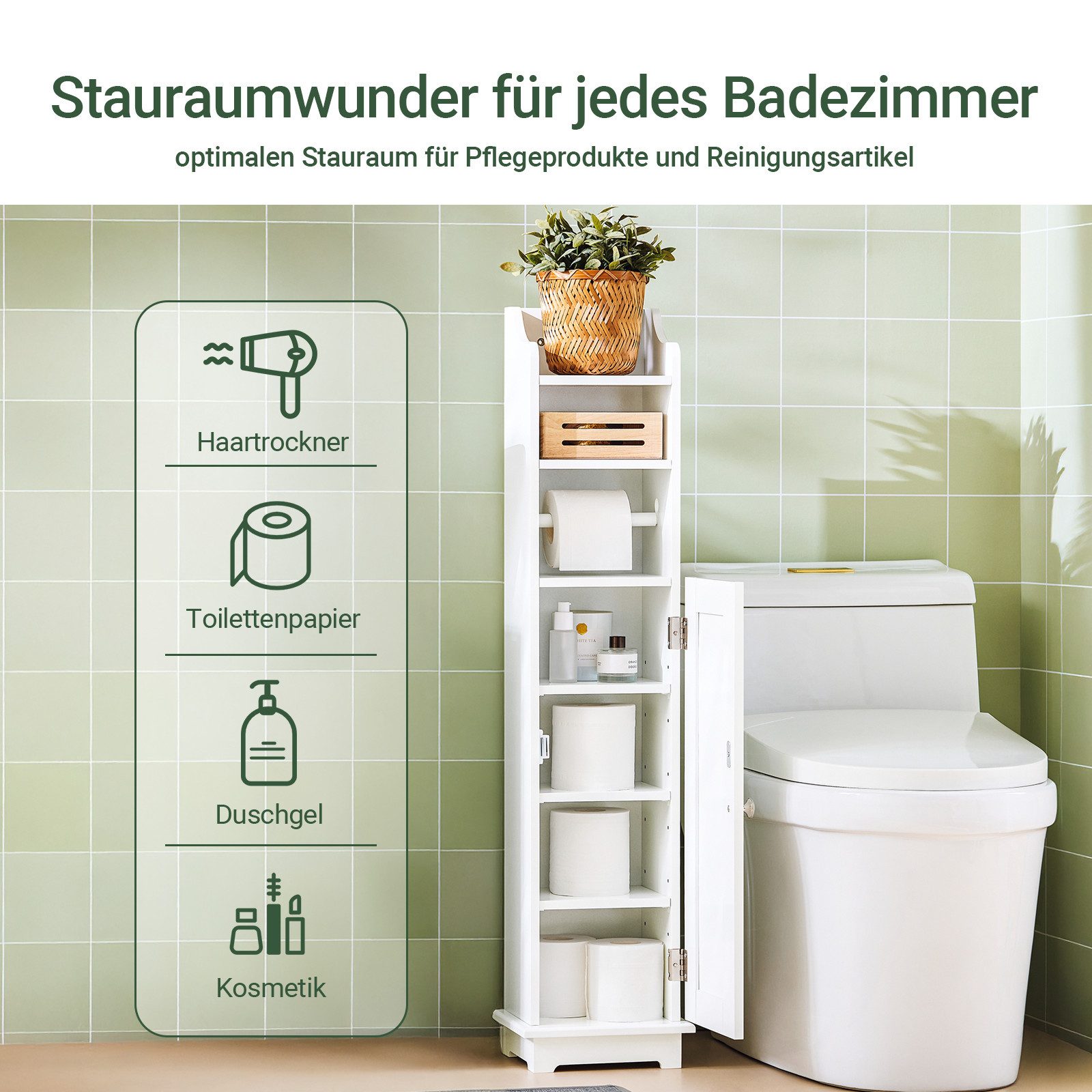 SoBuy Toilettenpapierhalter FRG177, Badezimmerschrank Schmal Kompakter Bads günstig online kaufen