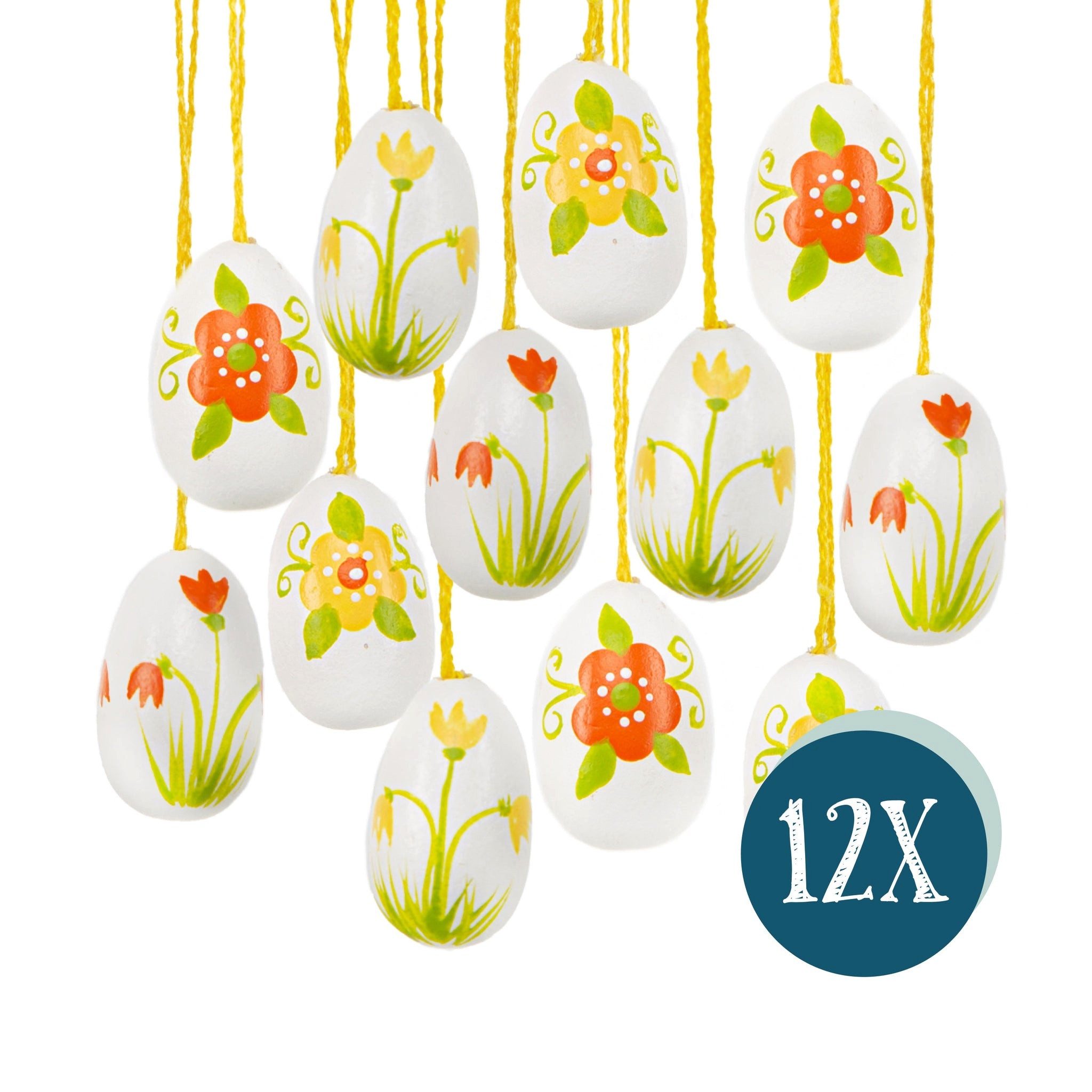 Logbuch-Verlag Dekofigur 12 kleine Retro Ostereier bunt Mini Eier zum Aufhängen floral Holz