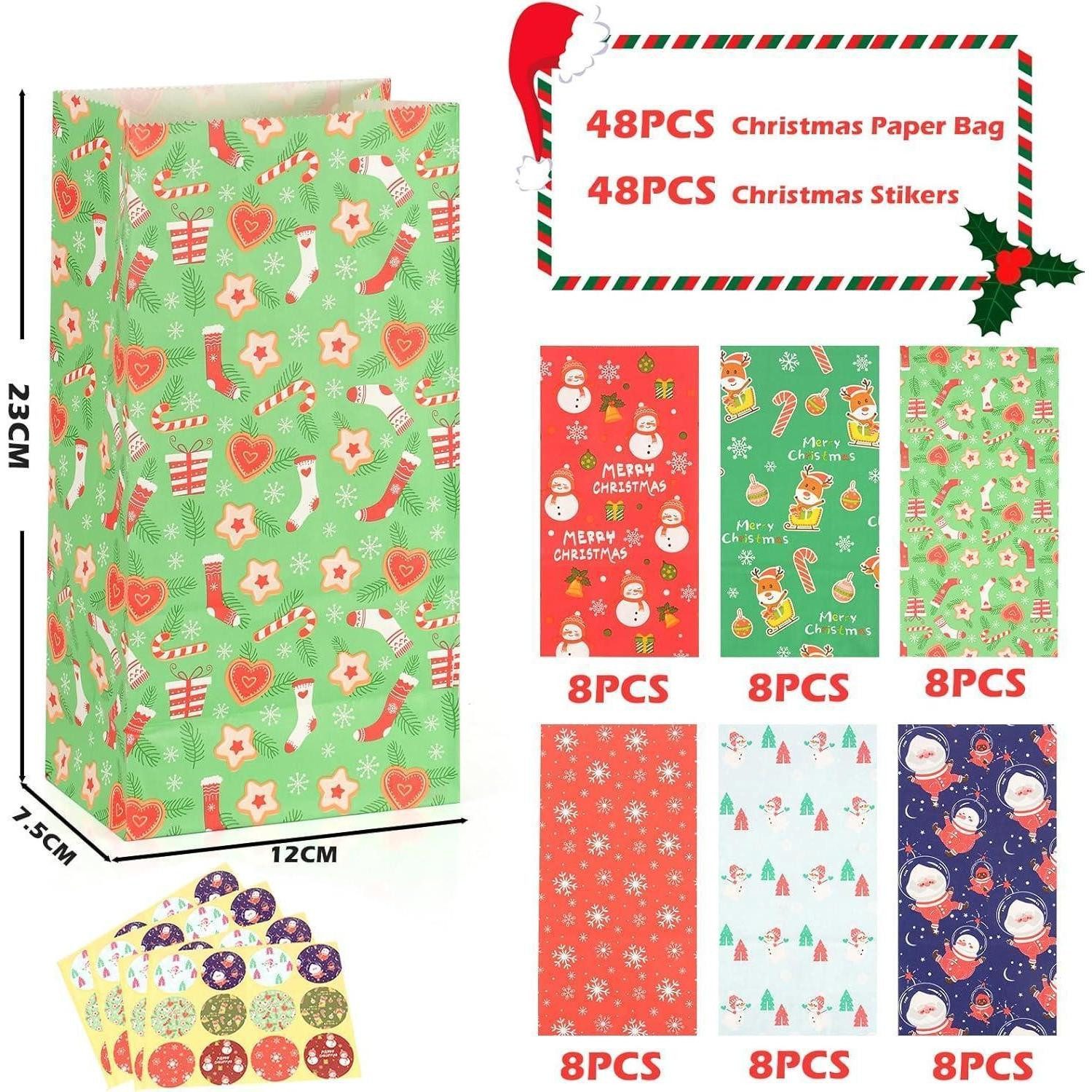 LuxusKollektion Packpapier Papiertüten Weihnachten 48 Stück Kraftpapier Aufkleber Bunt-48