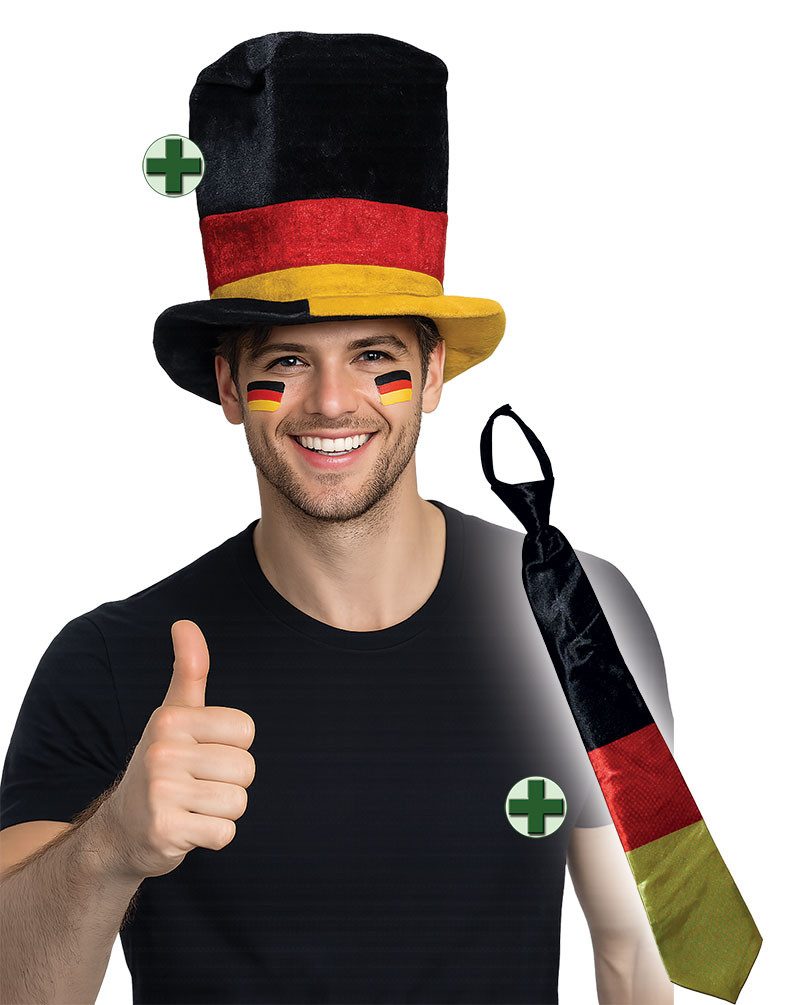 Karneval-Klamotten Kostüm Fußball Weltmeisterschaft WM 2026 Hut mit Krawatte, Fan Artikel Deutschland Public Viewing Party Supporter Mannschaft