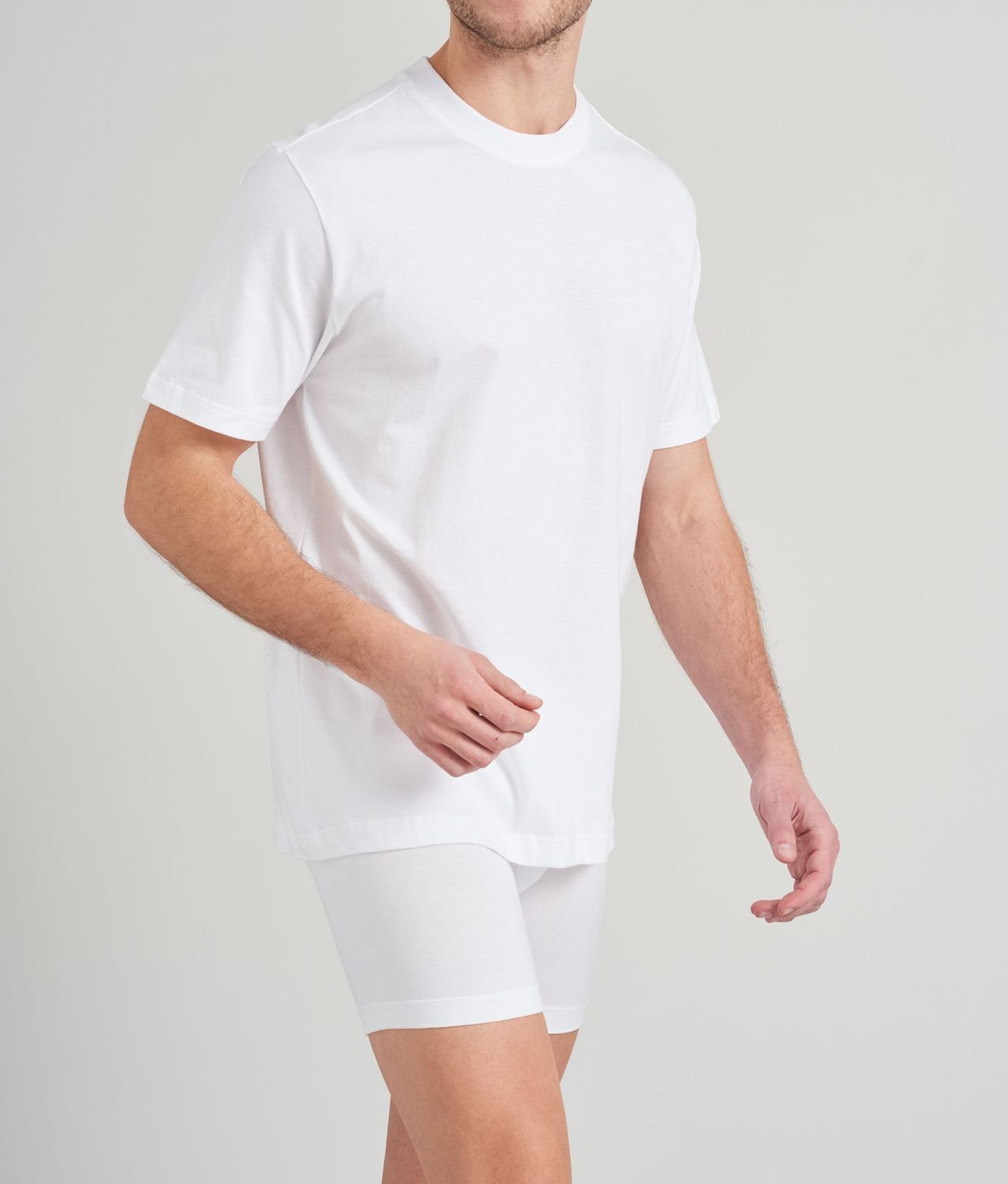 verstärkte mit T-Shirt (2-tlg) Halsnaht Weiß Schiesser Rundhals-Ausschnitt, formstabil,