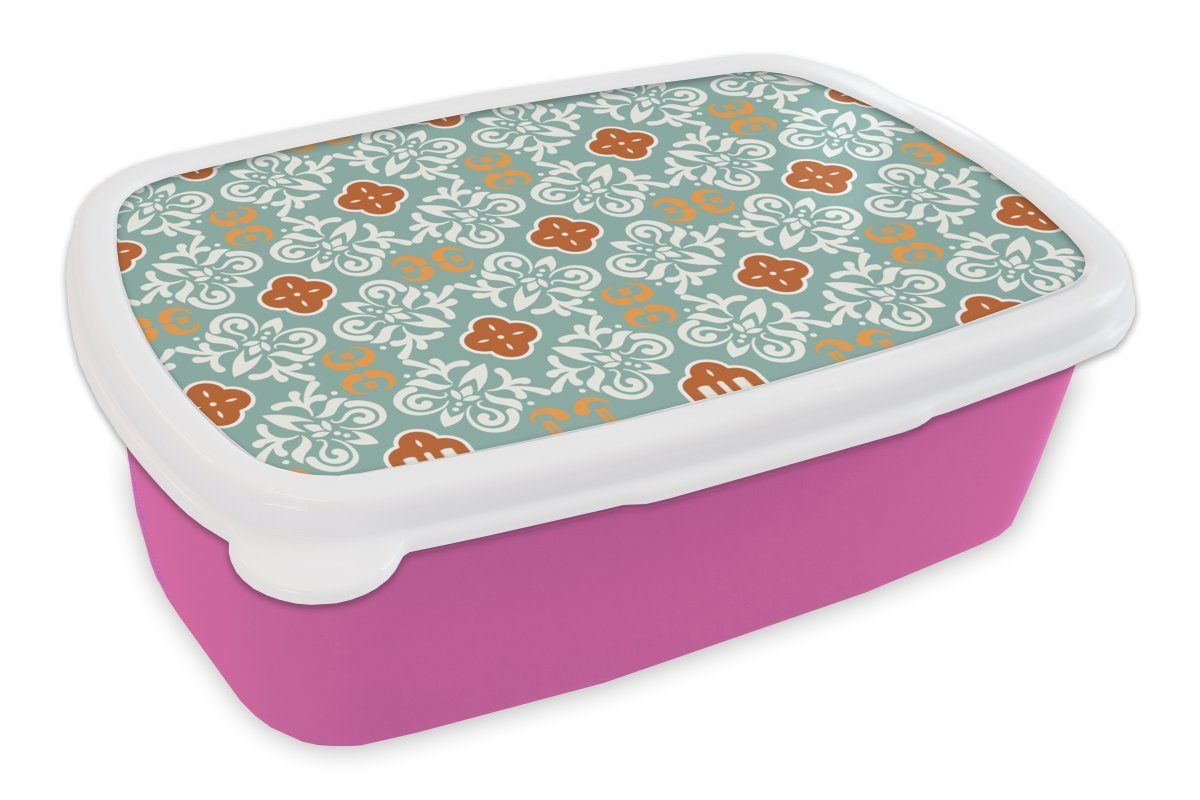 MuchoWow Lunchbox Muster - Blumen - Abstrakt, Kunststoff, (2-tlg), Brotbox für Erwachsene, Brotdose Kinder, Snackbox, Mädchen, Kunststoff rosa
