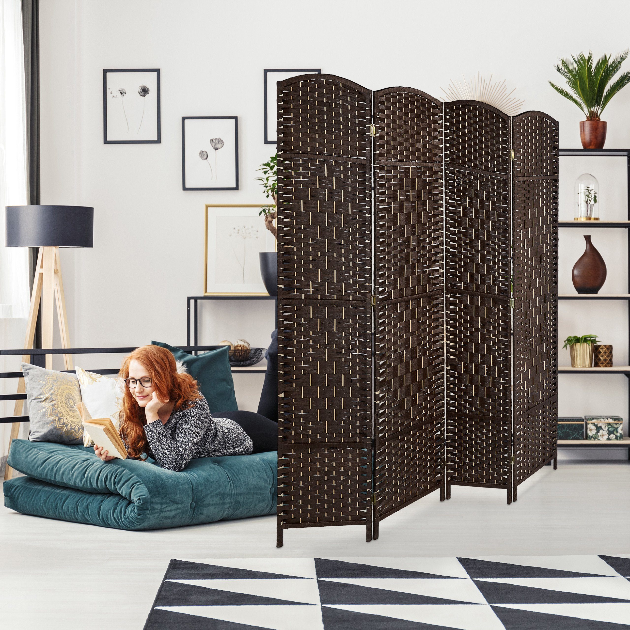 relaxdays Paravent Raumteiler 4 teilig, Braun günstig online kaufen