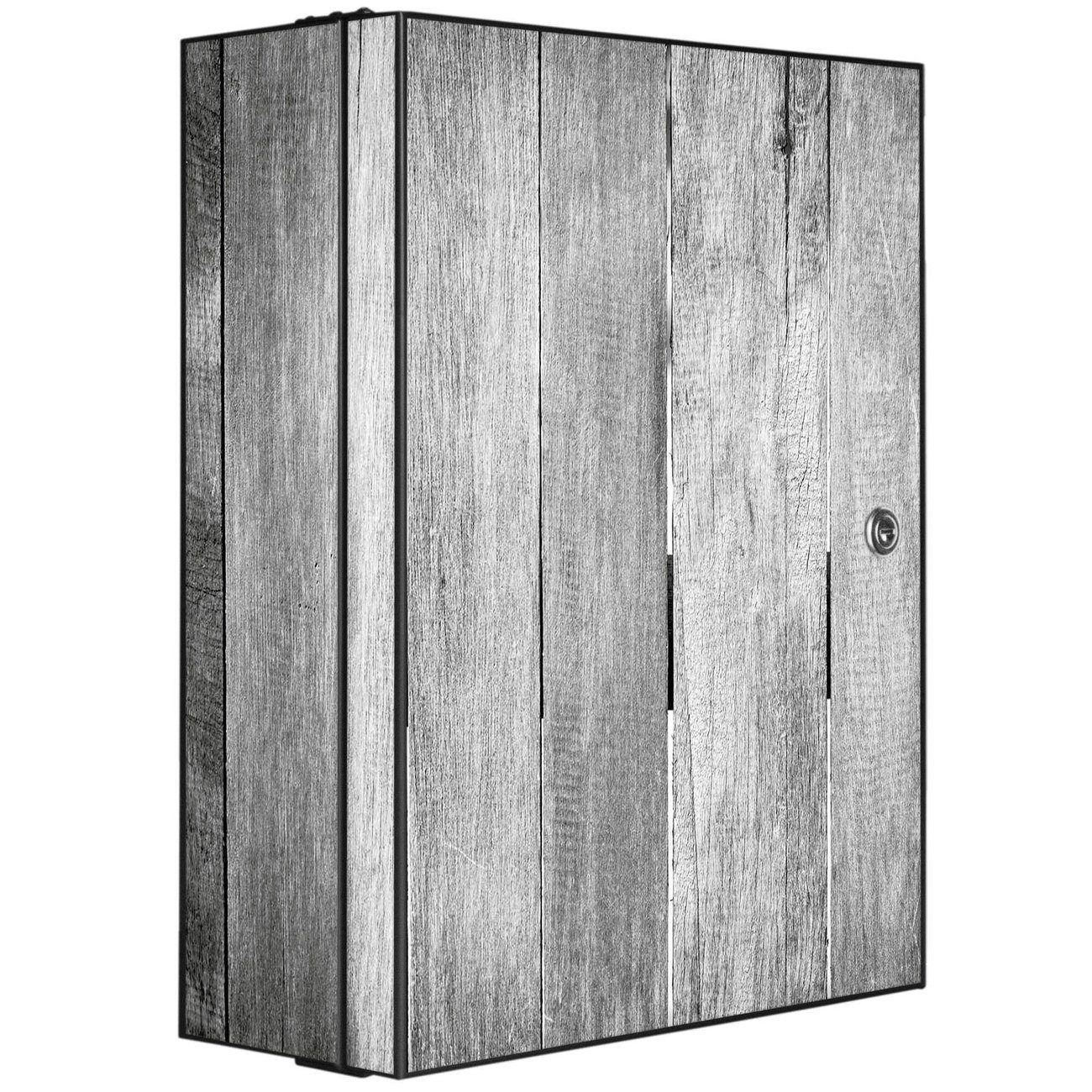 banjado Medizinschrank Stahl Holz Monochrom (abschließbar, 3 große und 2 kleine Fächer) 35 x 46 x 15cm schwarz