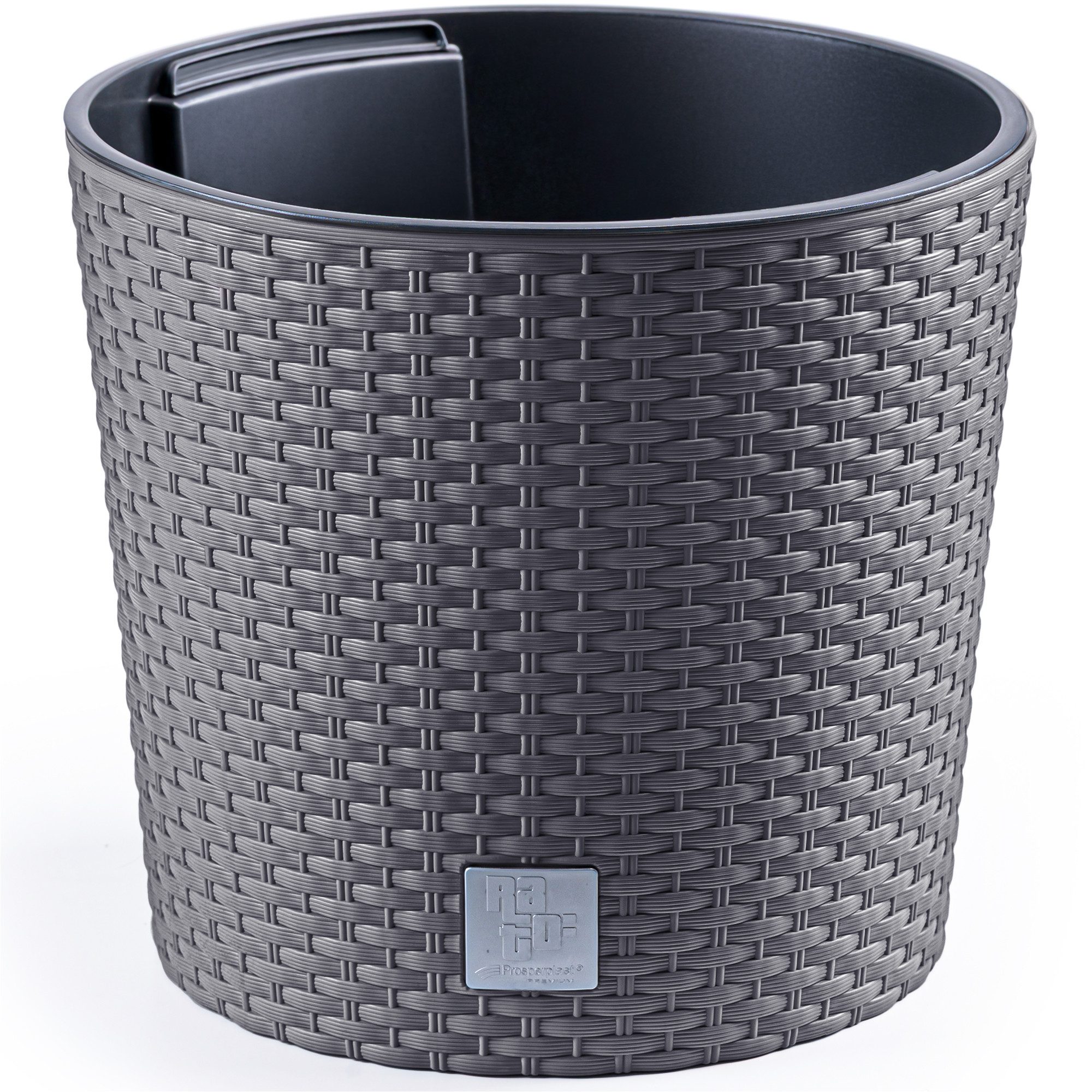 KONZEPT Blumentopf Ø 30 cm mit Einsatz, 15 L, mit Drainagesystem, in Rattan-Optik, Rattan-Optik/Flechtstruktur, Matte Oberfläche, Volumen: 15 L
