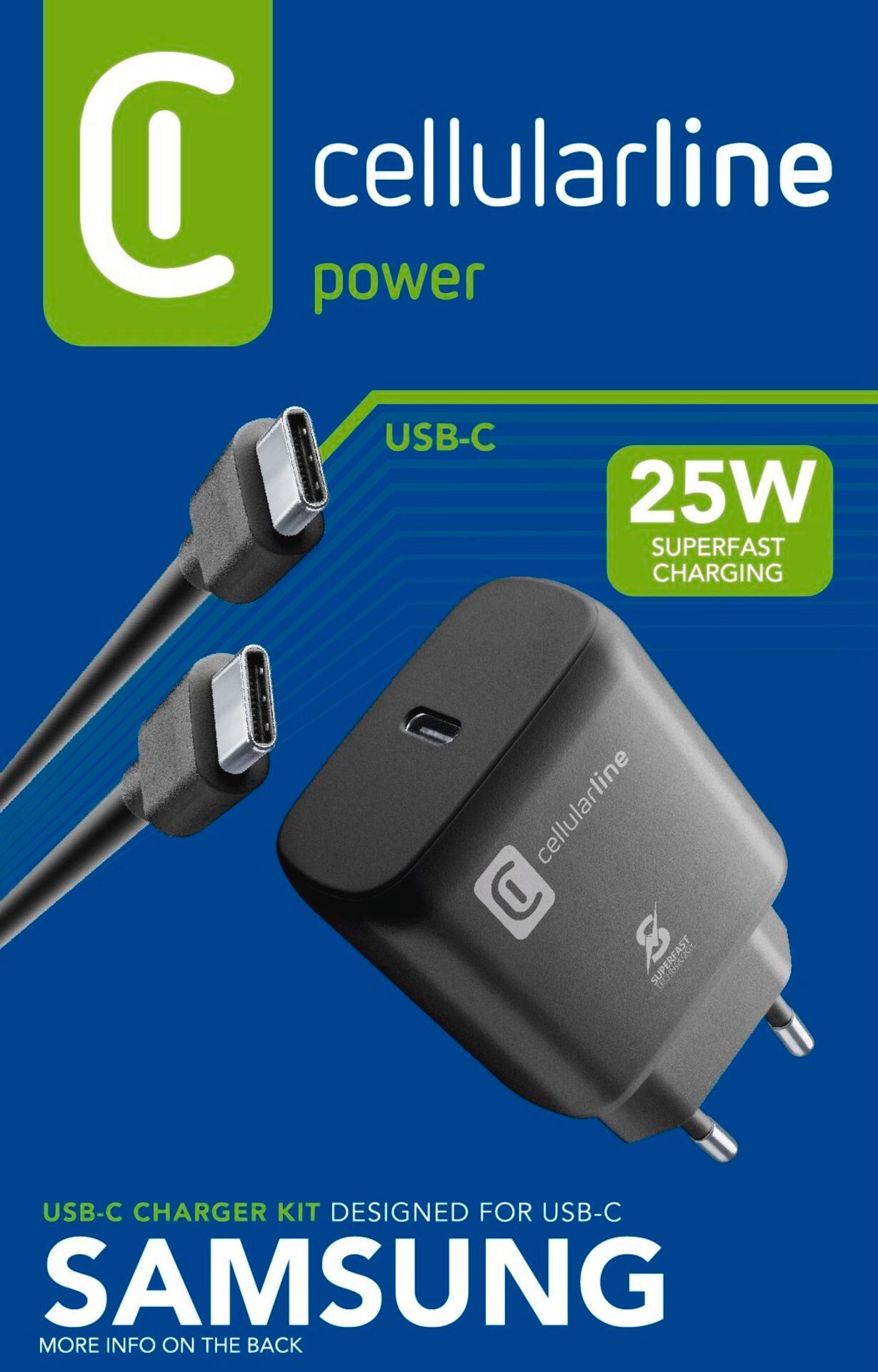 Cellularline USB-C Super Fast Charger Kit 25W mit Kabel für Samsung Schnelllade-Gerät