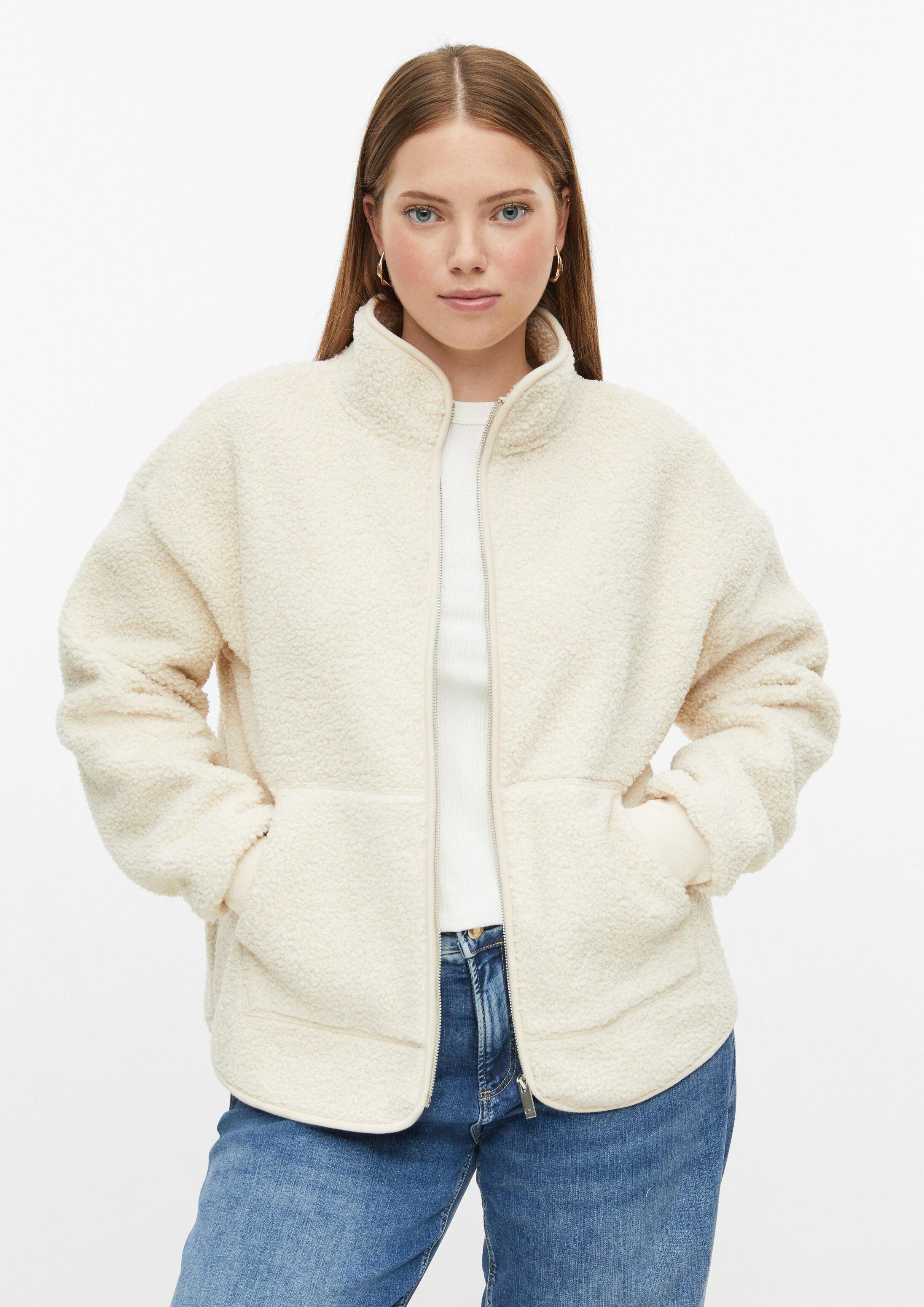 QS Sweatjacke Sweatshirt Teddyjacke mit Stehkragen