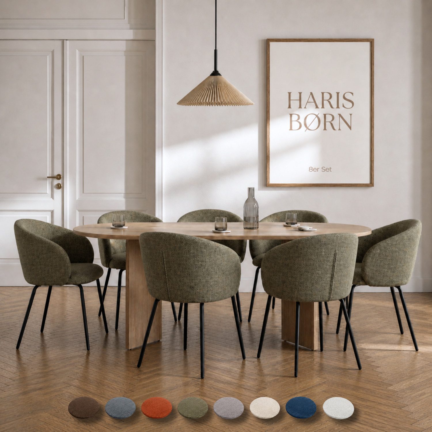 Haris Børn Esszimmerstuhl mit Armlehnen NØR - Hochwertige Polsterstühle für Esszimmer (Set, 8 St), Grün - Premium Esszimmer Stühle & Wohnzimmer Stühle