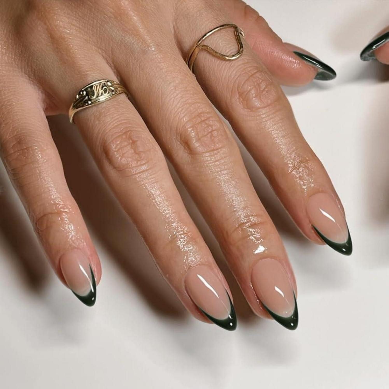 LuxusKollektion Kunstfingernägel Press On Nägel Gel French Tip 30 Stück Smaragd Mandel Dunkel Grün