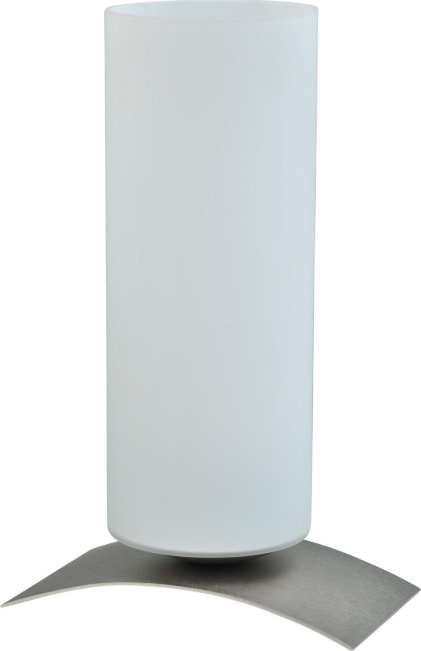 Licht-Erlebnisse Nachttischlampe OBLICA, ohne Leuchtmittel, Tischleuchte Glas Metall in Nickel Weiß 23 cm E27 Design Nachttisch