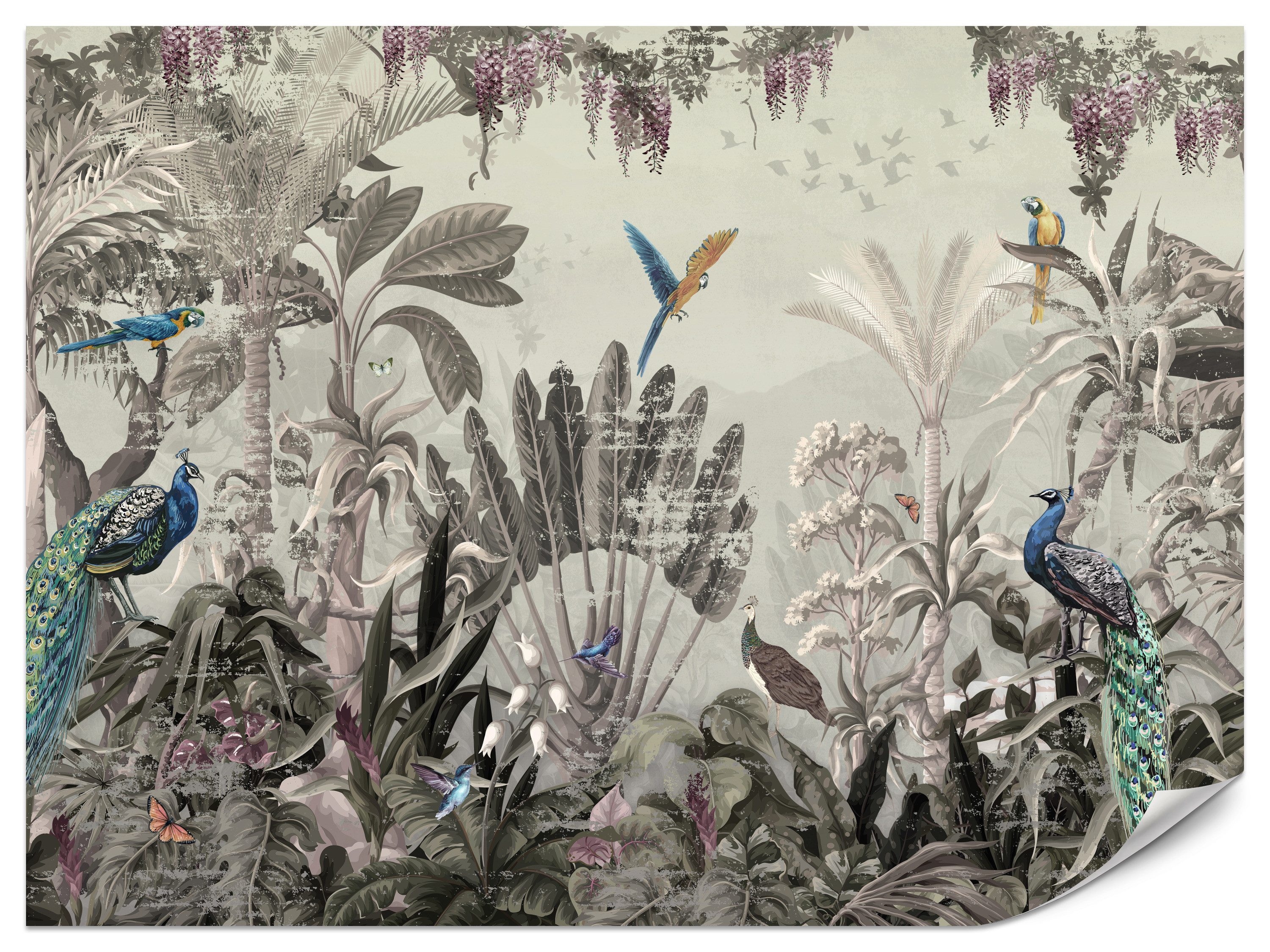 Muralo Fototapete Vliestapete - Dschungel, Tropischer Wald, Tropische Pflanzen, Glatt, Grafisch, (Packung, 1 St., 100x70 cm), Kleber im Set, 3D-Optik, Ins Schlafzimmer