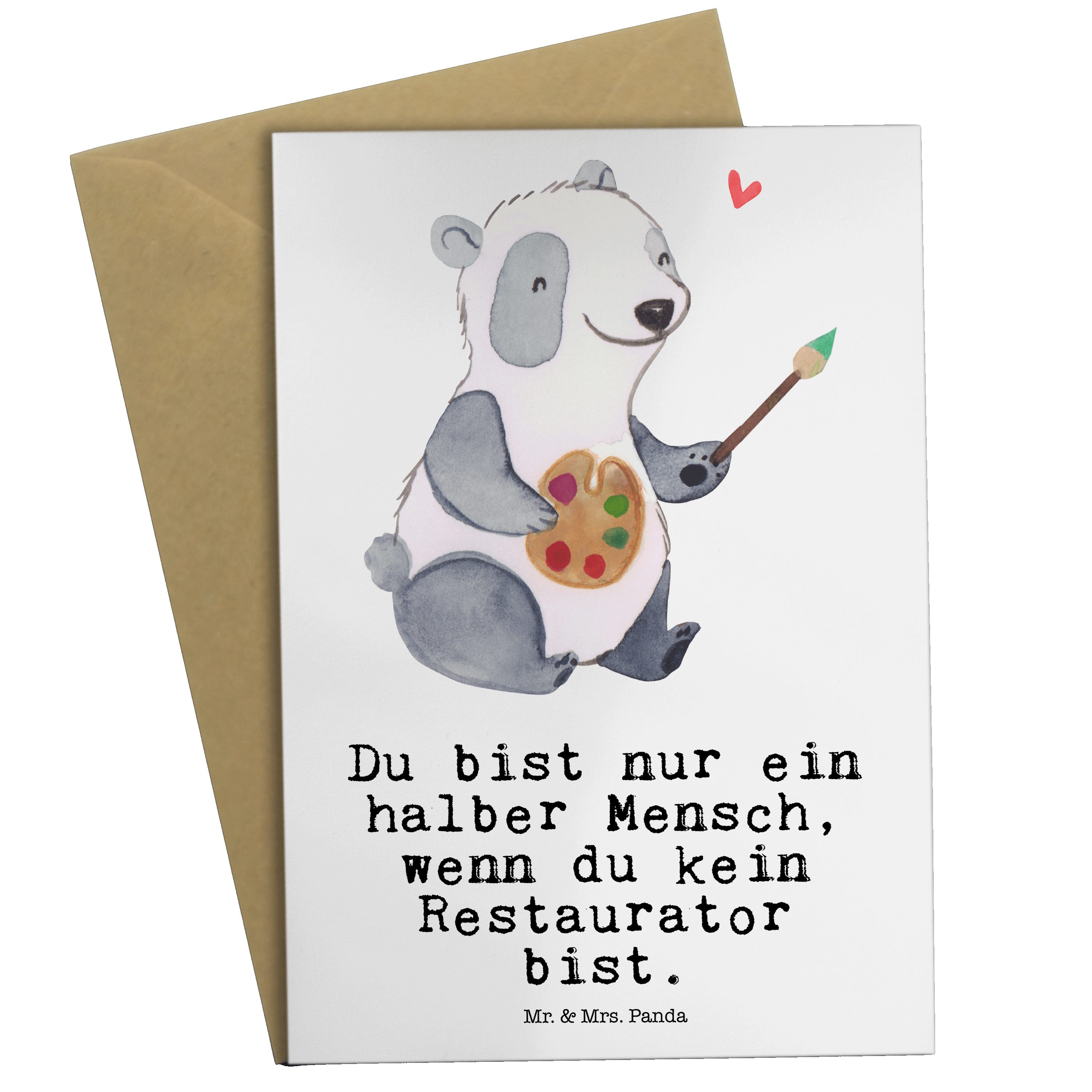 Mr. & Mrs. Panda Grußkarte Restaurator mit Herz - Weiß - Geschenk, Danke, Einladungskarte, Gebur