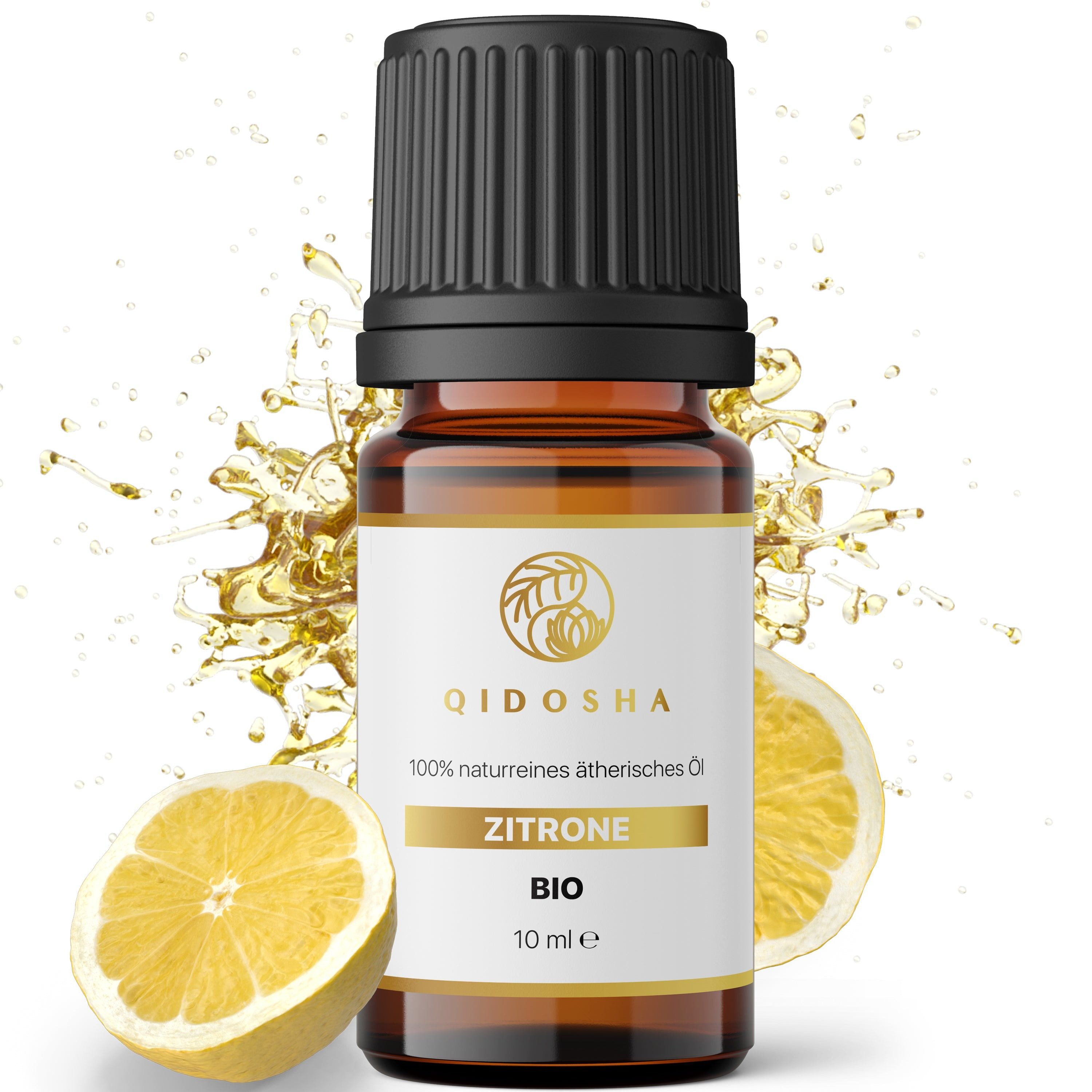 QIDOSHA Duftöl Zitrone - Ätherisches Öl - BIO Zitronen Öl, 100 Prozent naturrein aus Spanien - vegan