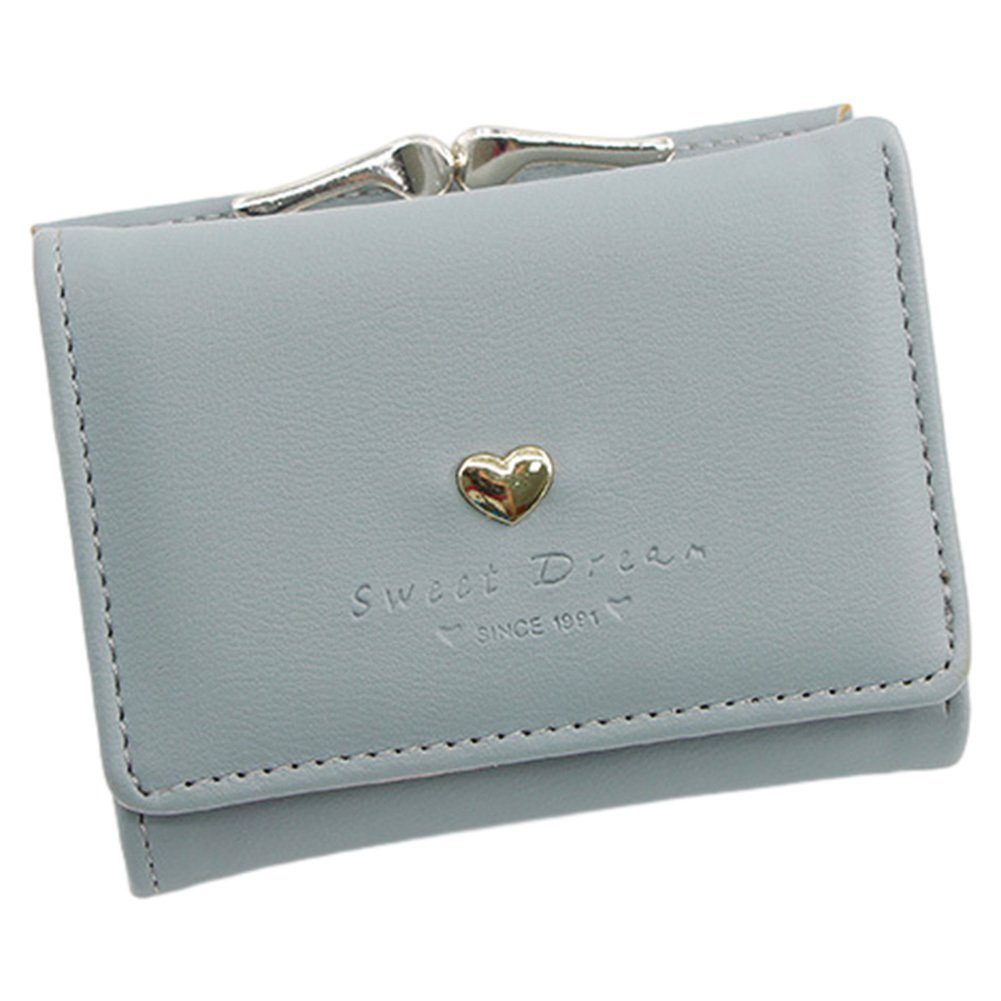 Blusmart Geldbörse Dreifach Faltbare Kurze Geldbörse Für Mädchen, Herzform Brieftasche, Portemonnaie t411 gray blue