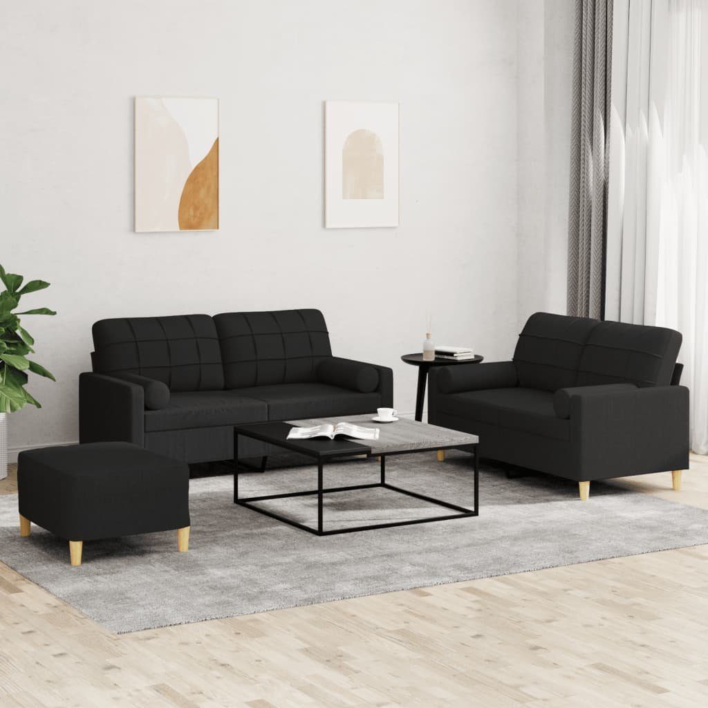 ofagarnitur (Set, Stoff Schwarz Sofa DOTMALL Zweisitzer Dreisitzer 3-tlg),