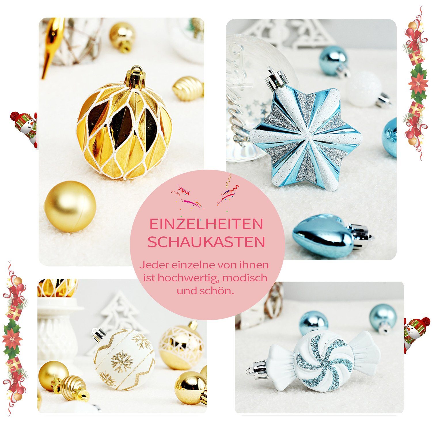 Rot/Weiß Weihnachtsbaumkugel Weihnachtsdeko MAGICSHE Ornamente-Set 73tlg