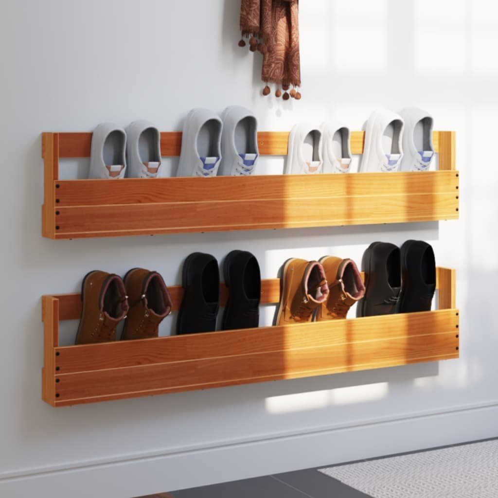 vidaXL Schuhregal Wand-Schuhregale 2 Stk. Wachsbraun 110x8,5x23,5 cm Massivholz, 2-tlg.