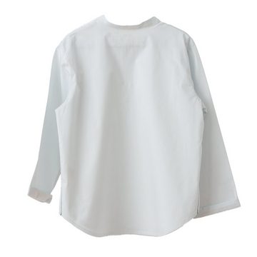 Zimt & Grün Langarmhemd Langarm-Hemd, Mandarin-Kragen, Weiss Langarm-Hemd Adler in Weiß, elastische Baumwolle, Knopfleiste