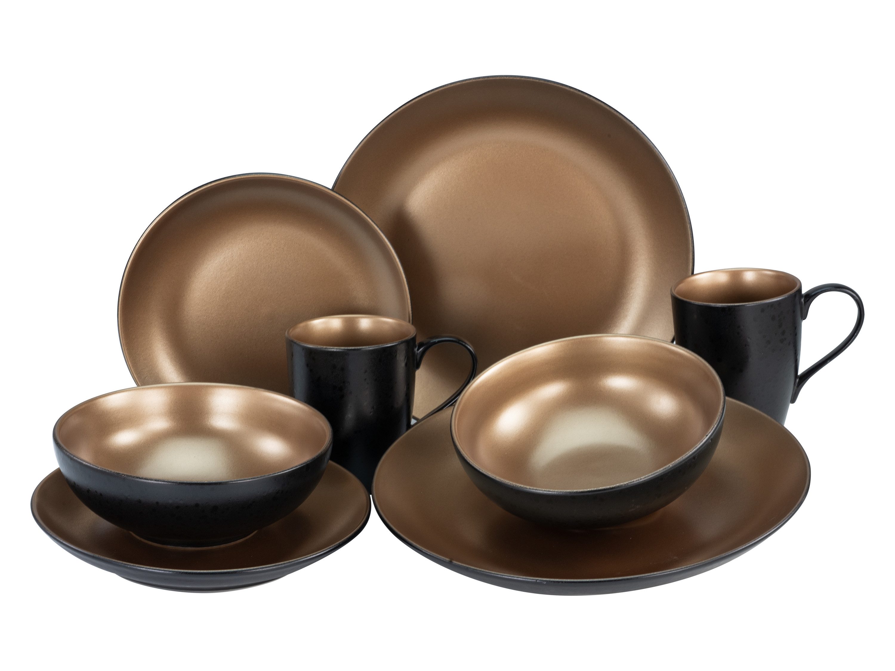 CreaTable Kombiservice Glamour Gold gold (8-tlg), 2 Personen, Steinzeug