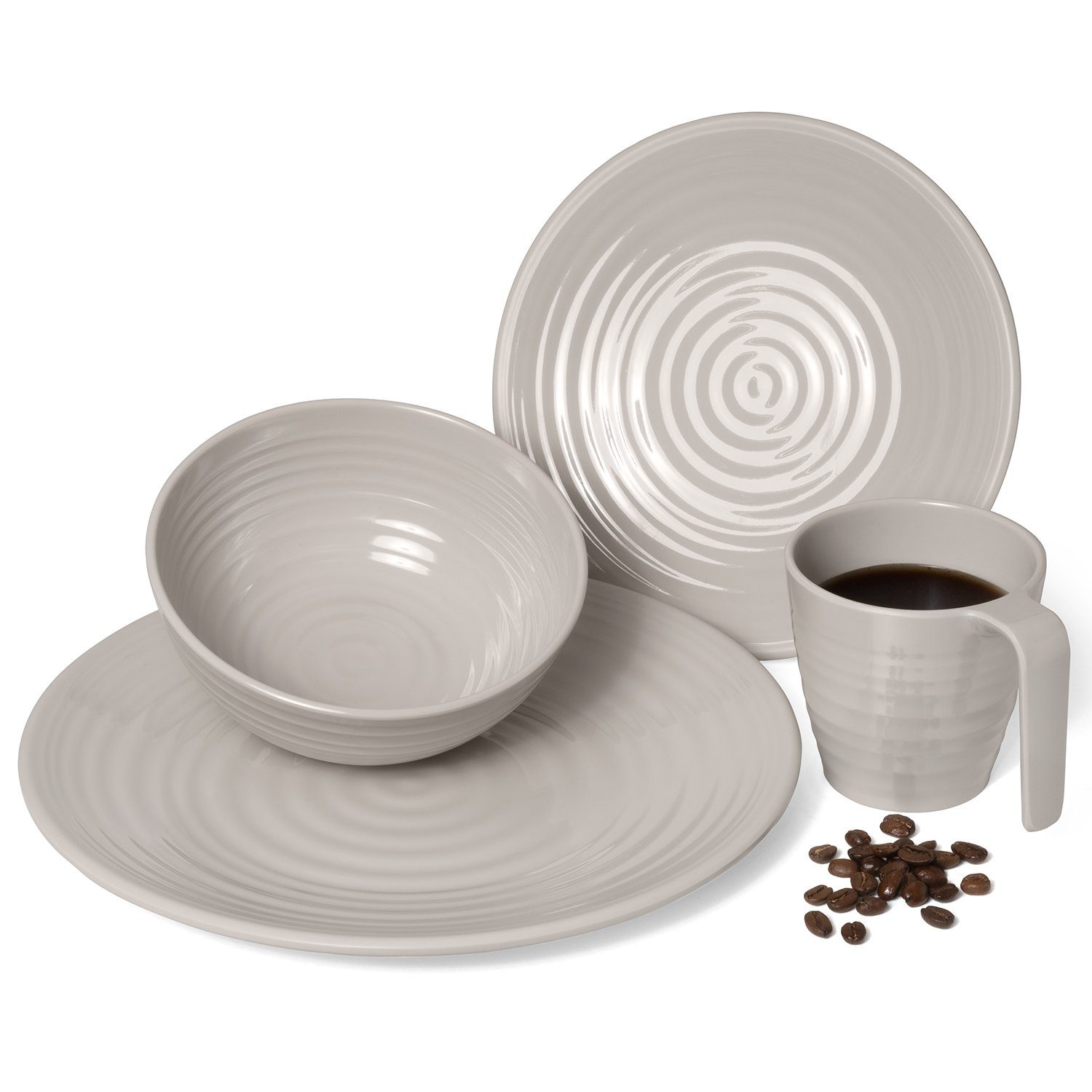 Moritz Geschirr-Set Camping Geschirr Coffee aus, Melamin, 16 tlg, Geschirrset Campinggeschirr Picknick Set 4 Personen Geschirr, Essservice