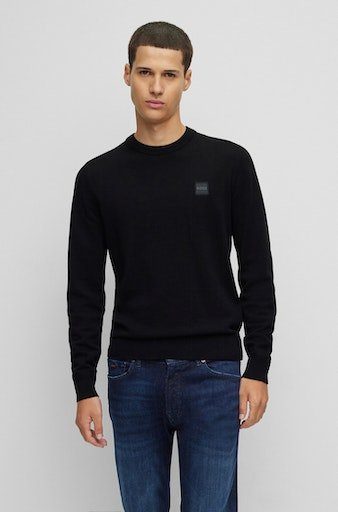 BOSS ORANGE Strickpullover mit schwarz Kanovano Rundhalsausschnitt