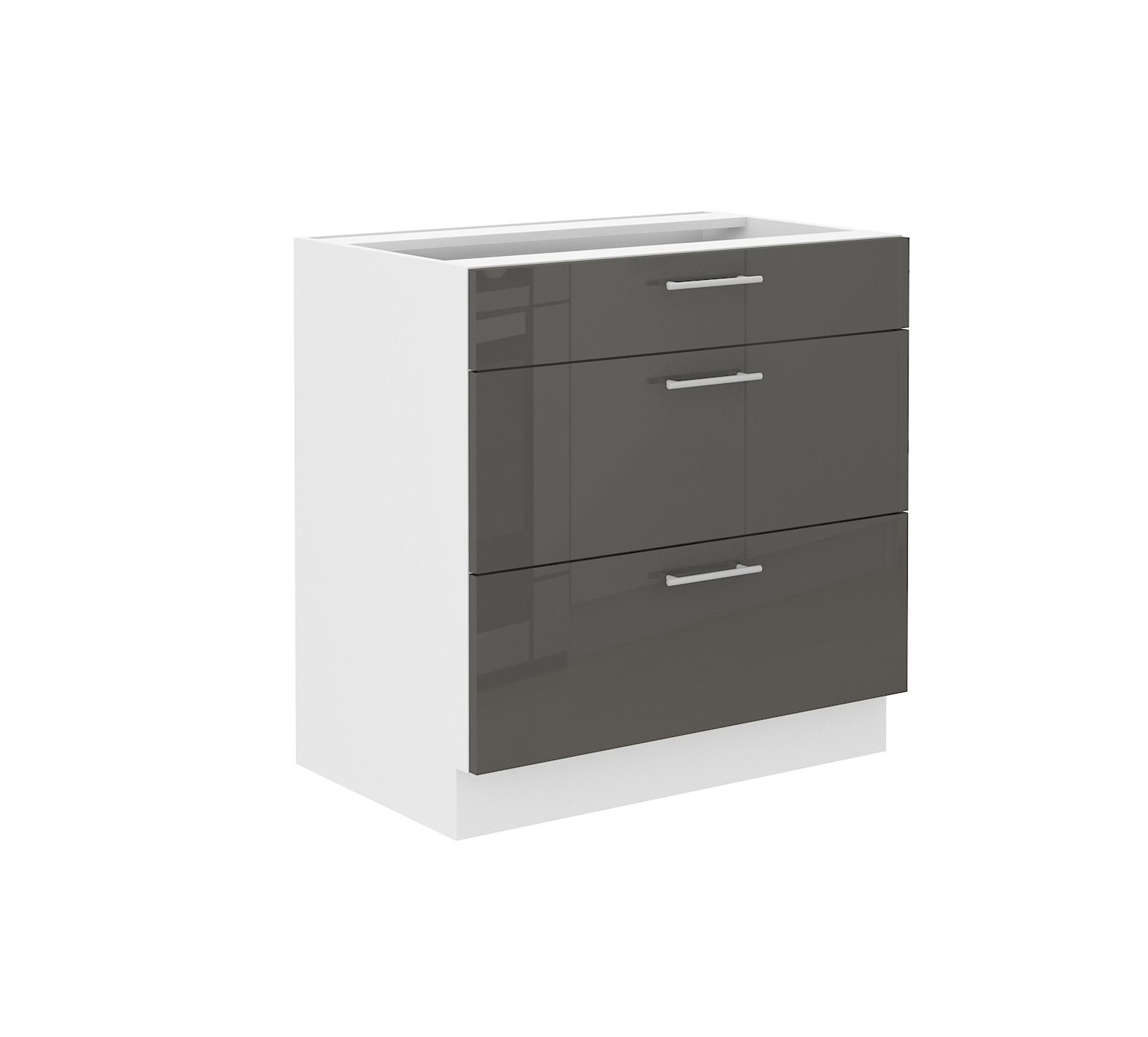 Küchen-Preisbombe Unterschrank 80 cm Lara Grau Glanz + Weiß matt Küchenzeile Küchenblock Soft-Close