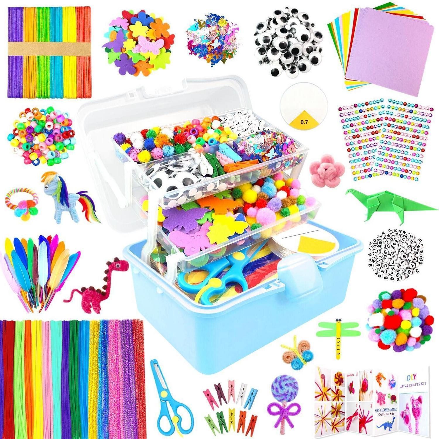 LuxusKollektion Kreativset Bastelkoffer Kinder 3000 Teile DIY Set Blau